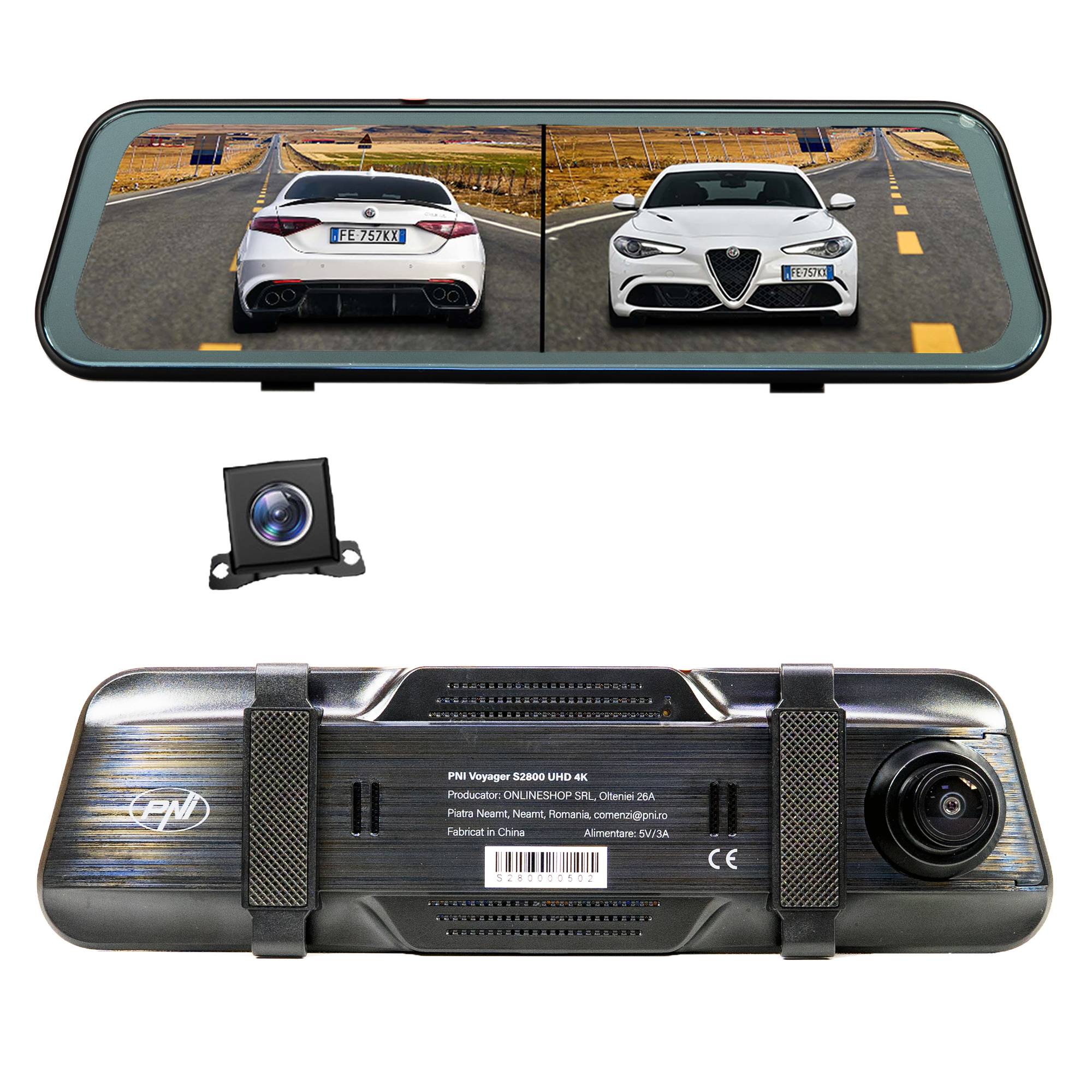PNI Voyager S2800 UHD 4K 170° DVR-Autokamera im Rückspiegel integriert, 9,66 Zoll, IPS-Touchscreen, Parküberwachung, G-Sensor, Micro-SD-Kartensteck