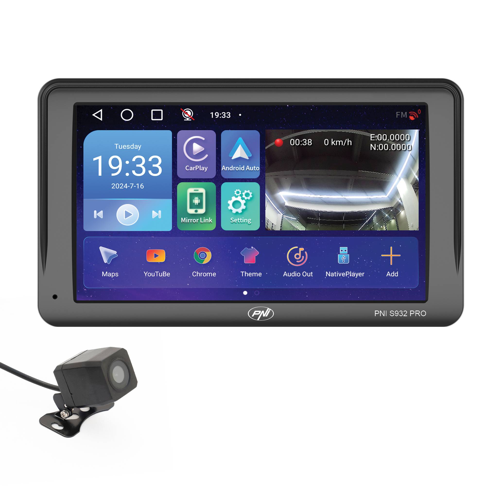 GPS-Navigationssystem mit integriertem DVR PNI S932 PRO 7-Zoll-Bildschirm, 32 GB Speicher, 2 GB DDR3 RAM, Android 13, FM-Transmitter, Mirror Link