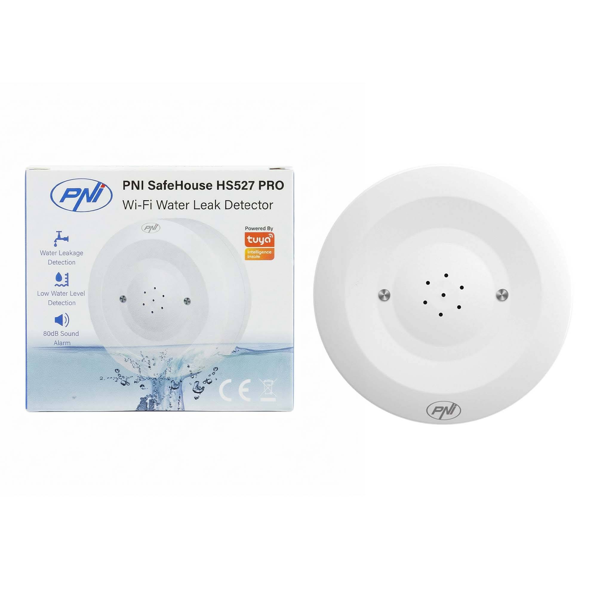 PNI SafeHouse HS527 Hochwassersensor-Detektor mit WLAN, mit 80-dB-Tonalarm, integriertem Lautsprecher, für Überschwemmung und Tropfen, kompatibel mi