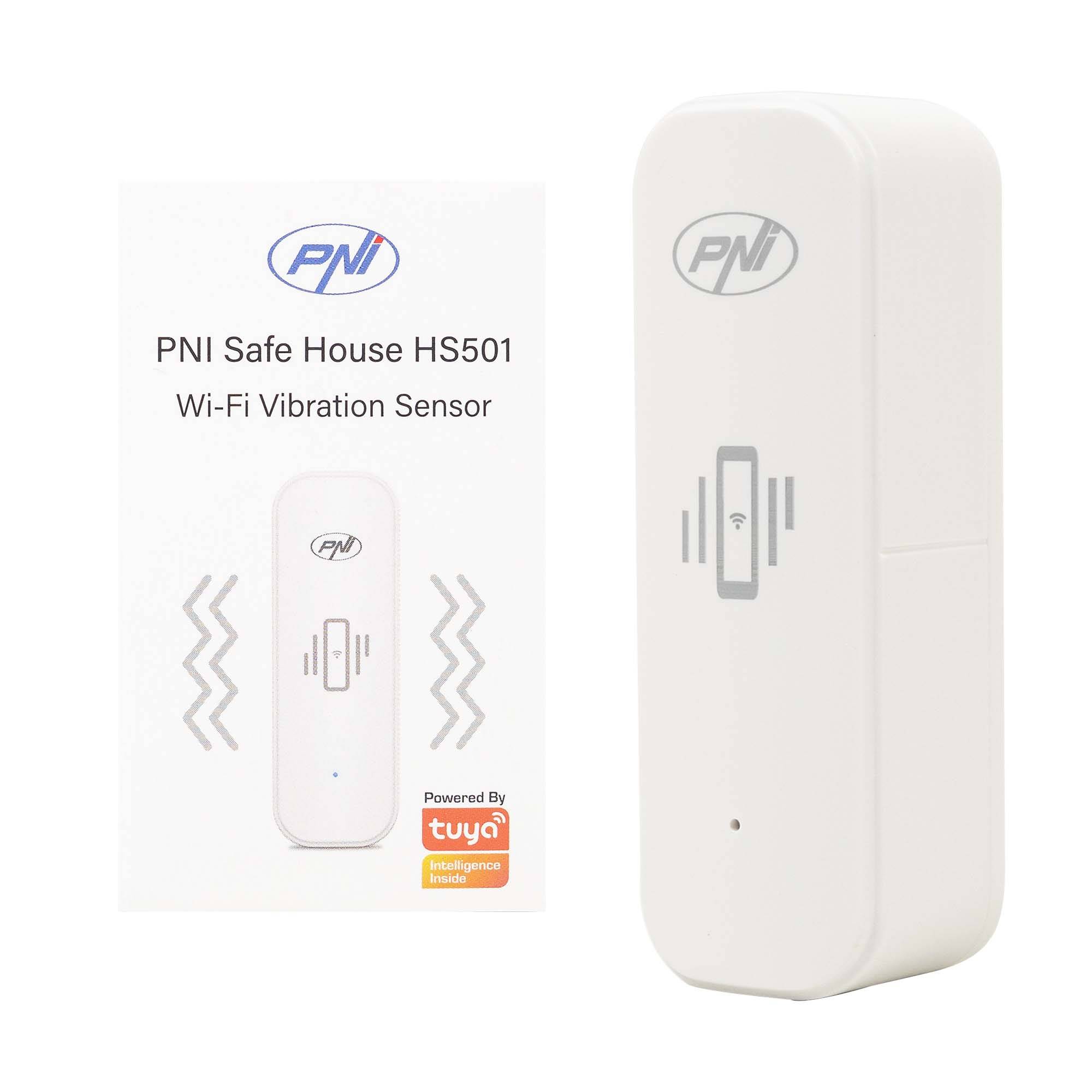 PNI SafeHouse HS501 Vibrationssensor mit WLAN, kompatibel mit Tuya-Anwendungen, 3-V-Stromversorgung