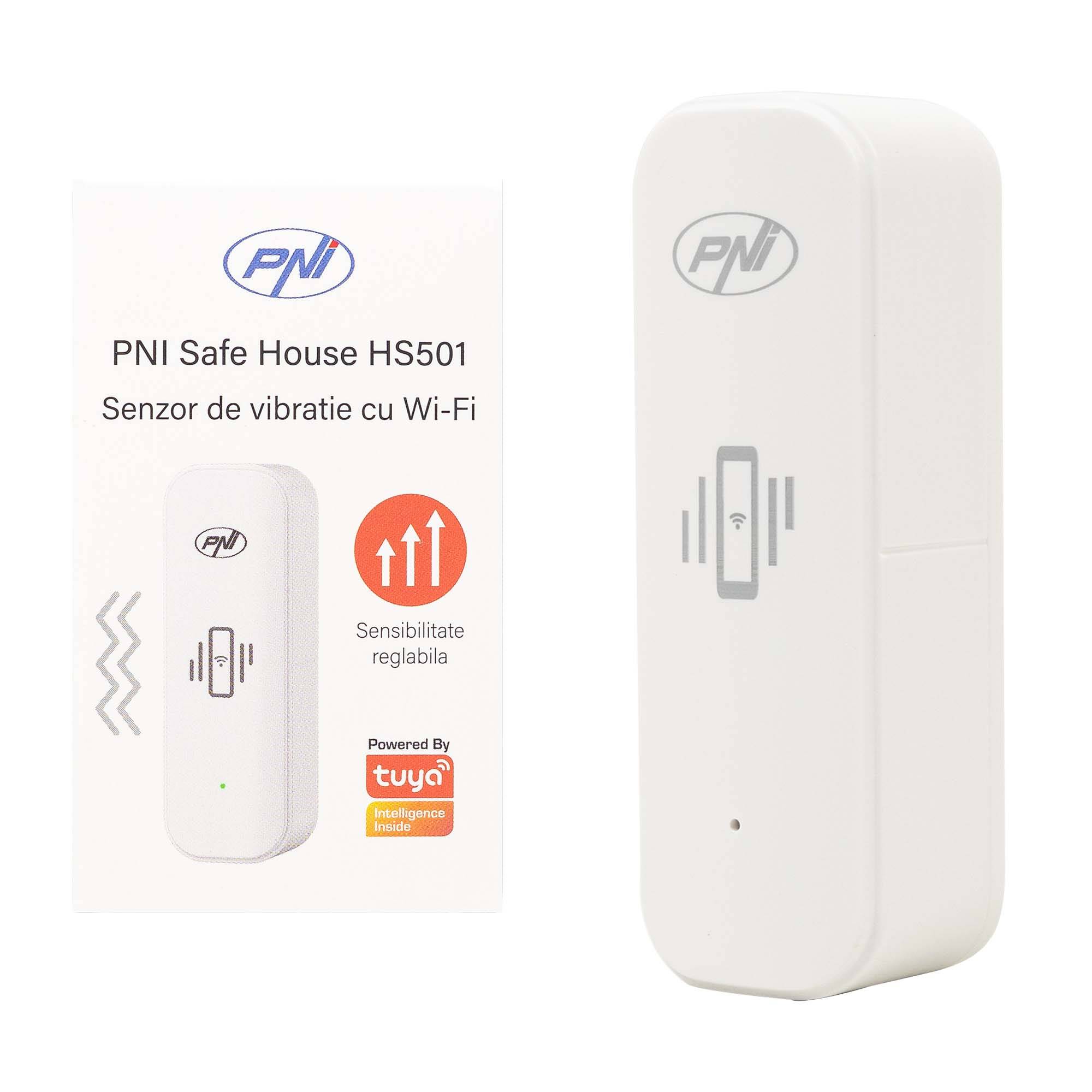 PNI SafeHouse HS501 Vibrationssensor mit WLAN, kompatibel mit Tuya-Anwendungen, 3-V-Stromversorgung