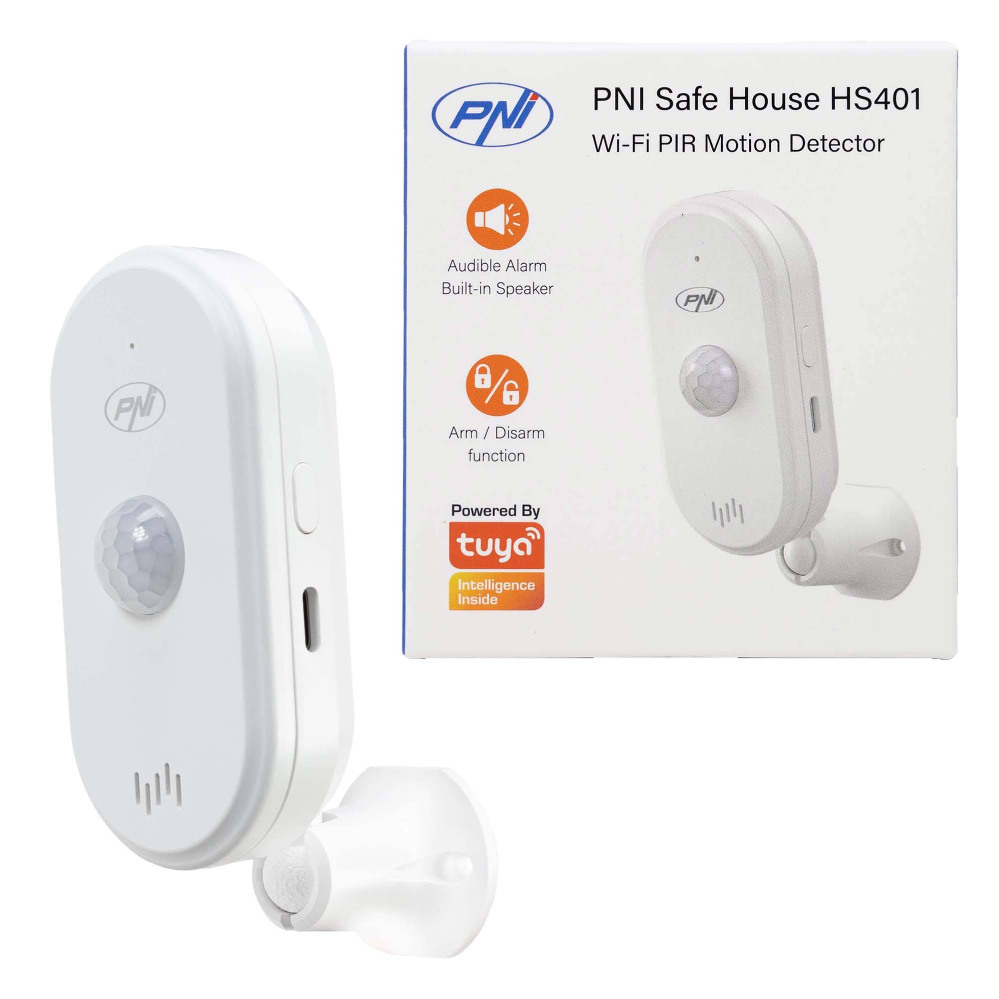 SafeHouse HS401 PIR PIR-Bewegungssensor mit WLAN, kompatibel mit der Tuya-Anwendung, 80-dB-Tonalarm, integrierter Lautsprecher