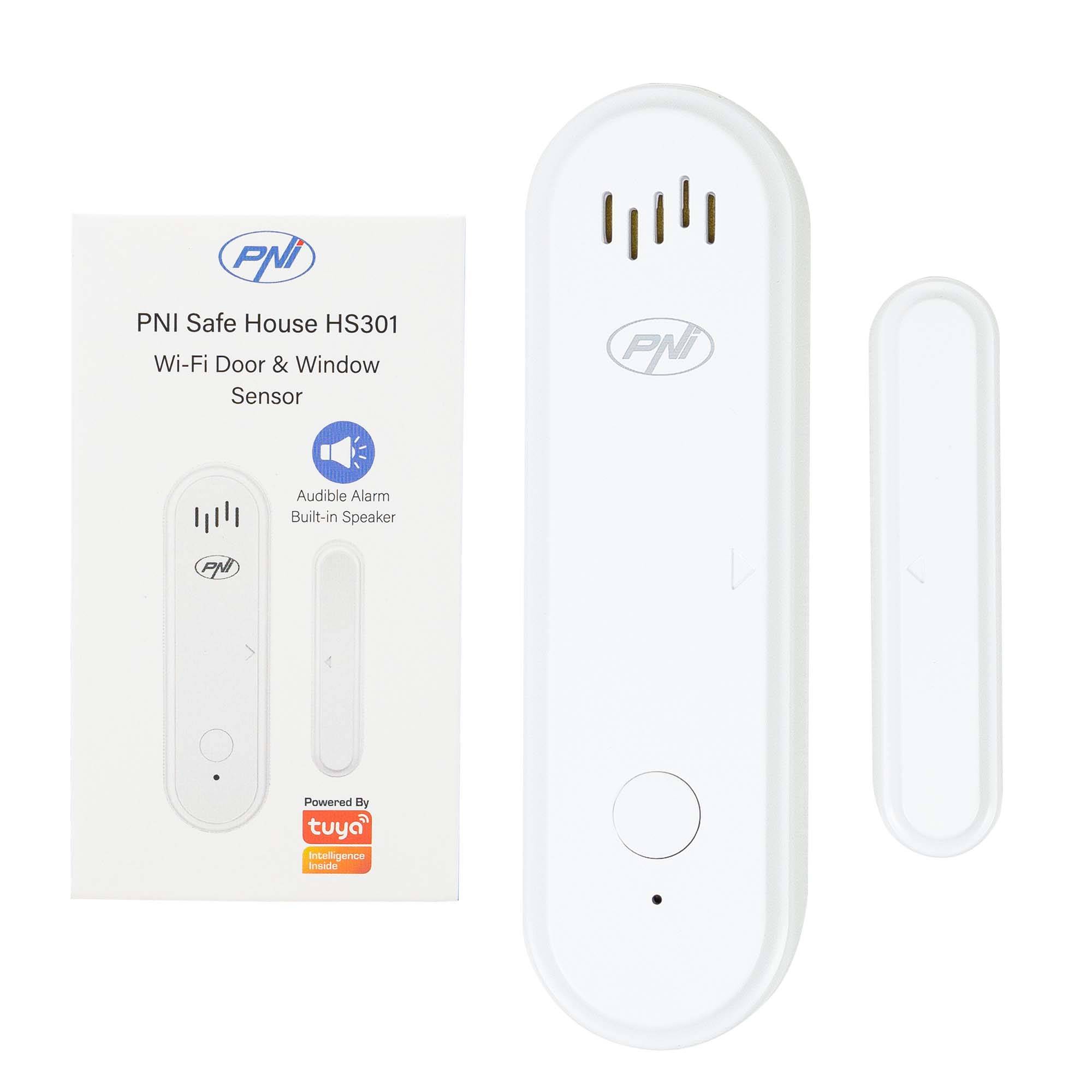 PNI Safe House HS301 Magnetkontakt mit WLAN, zur Tür-/Fensterüberwachung über die Tuya Smart-Anwendung, 80 dB akustischer Alarm, integrierter Lauts