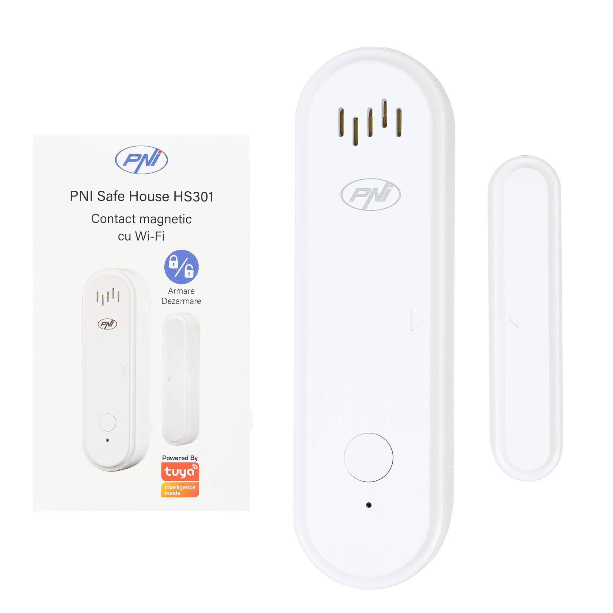 PNI Safe House HS301 Magnetkontakt mit WLAN, zur Tür-/Fensterüberwachung über die Tuya Smart-Anwendung, 80 dB akustischer Alarm, integrierter Lauts