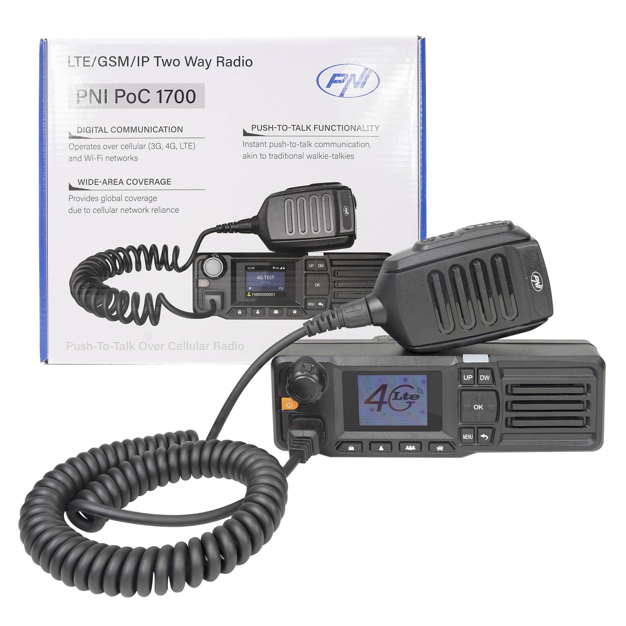 PNI PoC 1700 Radiosender, GSM 4G LTE, Wi-Fi 2,4 GHz, Android OS, 1,77 Zoll Farbbildschirm, 12 V, IP54