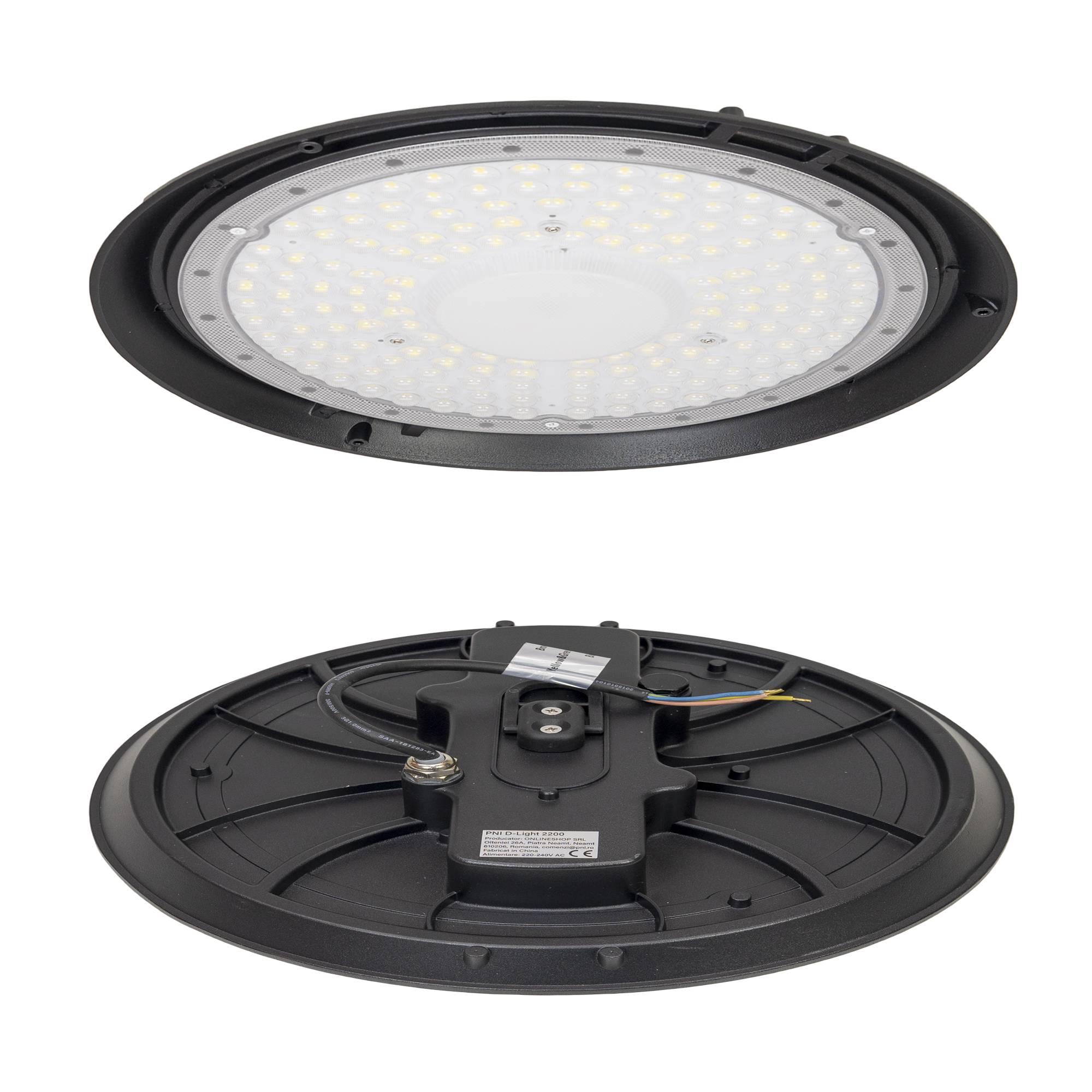 PNI D-Light 2200 LED-Lampe Typ High Bay, 200 W, 27000 lm, rund 32 cm, 6500 K, 230 V Stromversorgung, IP65, für Industriebeleuchtung in großen Räume