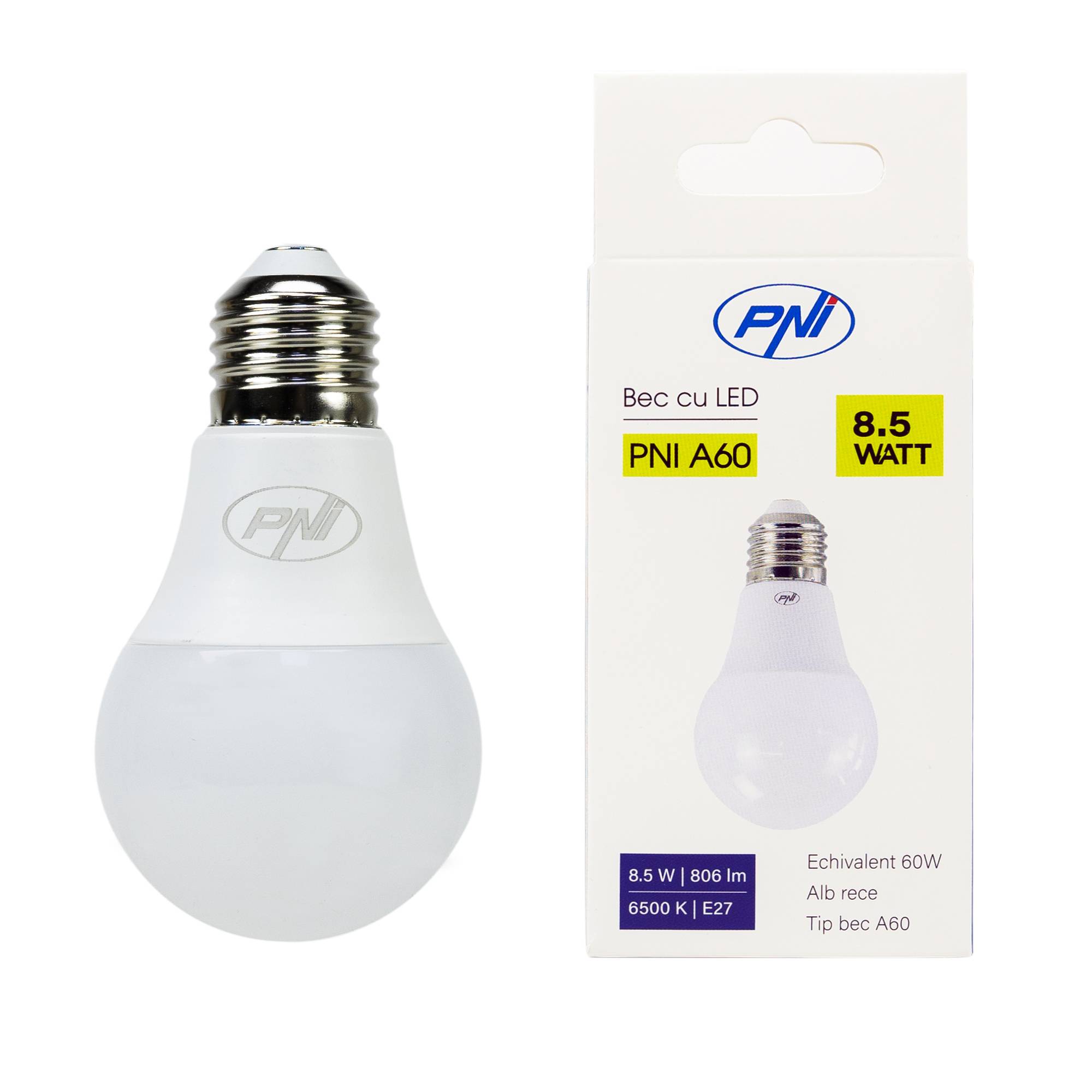 PNI A60 LED-Lampe, 8,5 W, 806 lm, 6500 K, E27-Fassung
