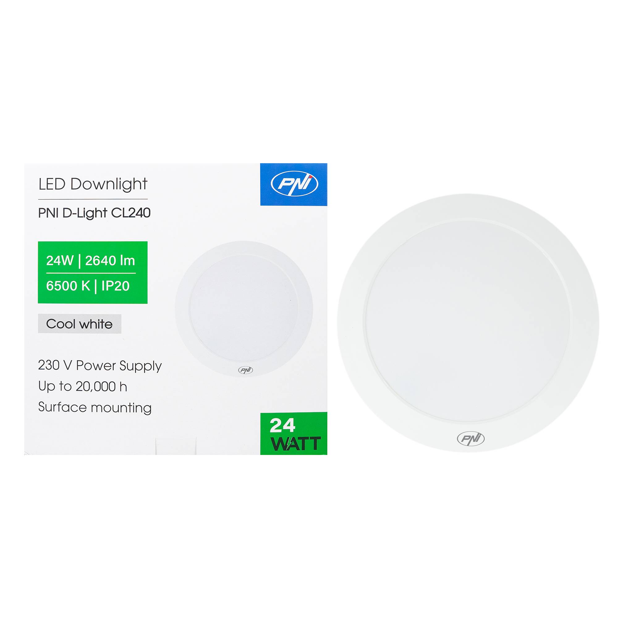 PNI D-Light CL240 24W LED Deckenleuchte, rund 29 cm, 6500K, 230V Netzteil, 2640 lm, weiß