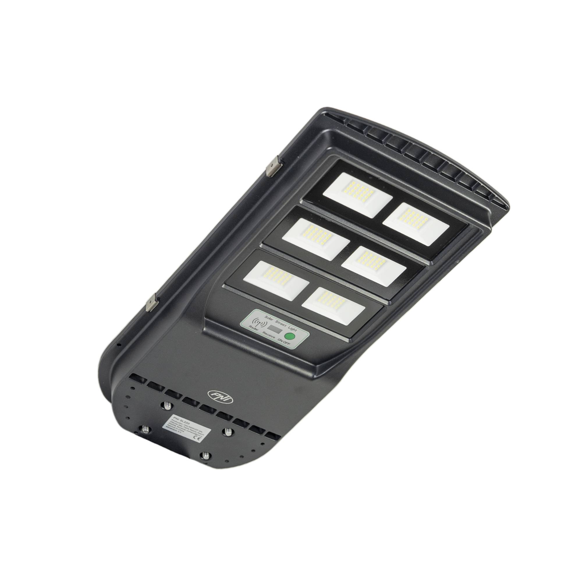 PNI SL220 200-W-Straßenbeleuchtungslampe, mit integriertem 15-W-Solarpanel, 6500 K, 1700 lm, 3 x eingebauter 15-Ah-Batterie