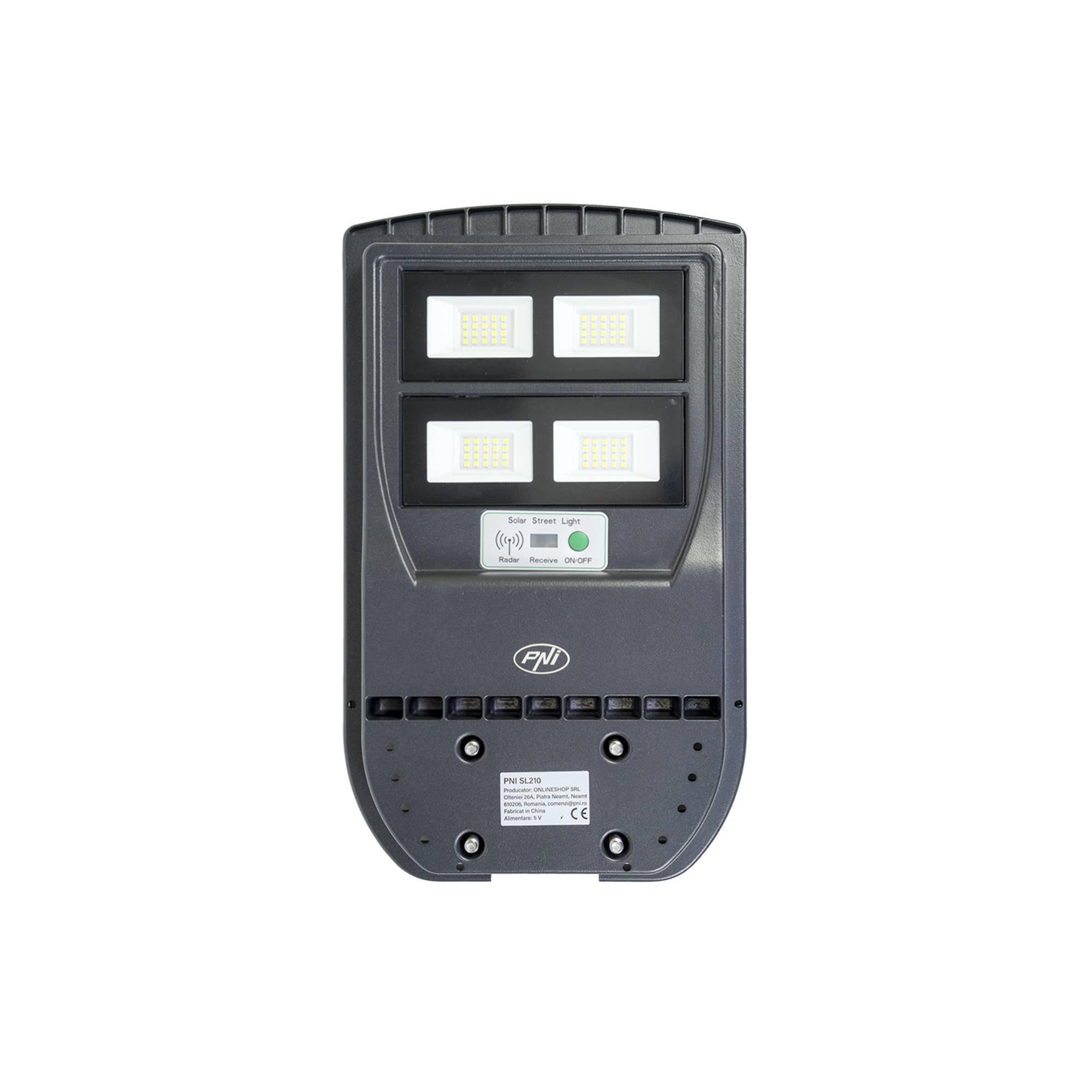 PNI SL210 100-W-Straßenbeleuchtungslampe, mit integriertem 10-W-Solarpanel, 6500 K, 1000 lm, 2 x integrierte 10-Ah-Batterie