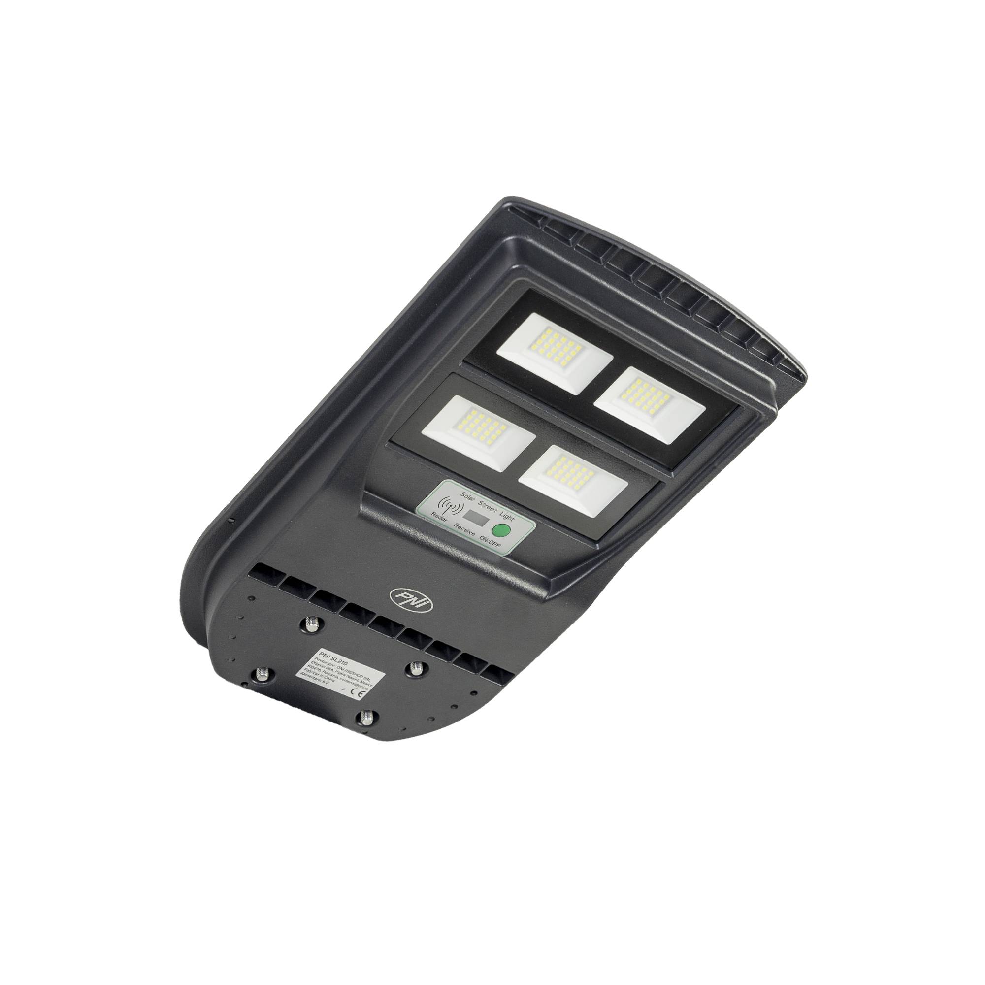 PNI SL210 100-W-Straßenbeleuchtungslampe, mit integriertem 10-W-Solarpanel, 6500 K, 1000 lm, 2 x integrierte 10-Ah-Batterie