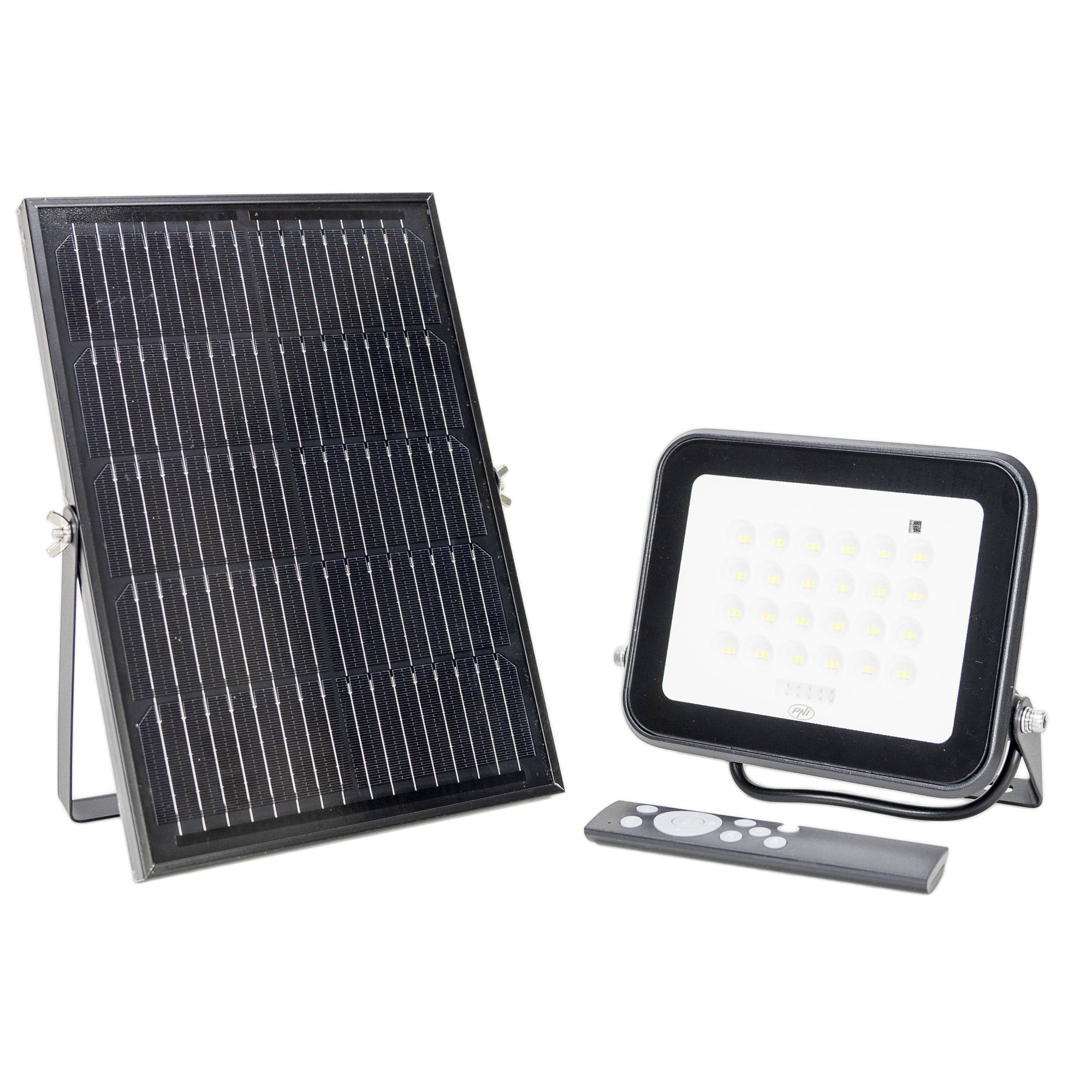 PNI GreenHouse WS100 100 W LED-Reflektor mit Solarpanel, 10000 mAh Akku, Fernbedienung, einstellbares Timing und Helligkeit, 6500 K, IP65