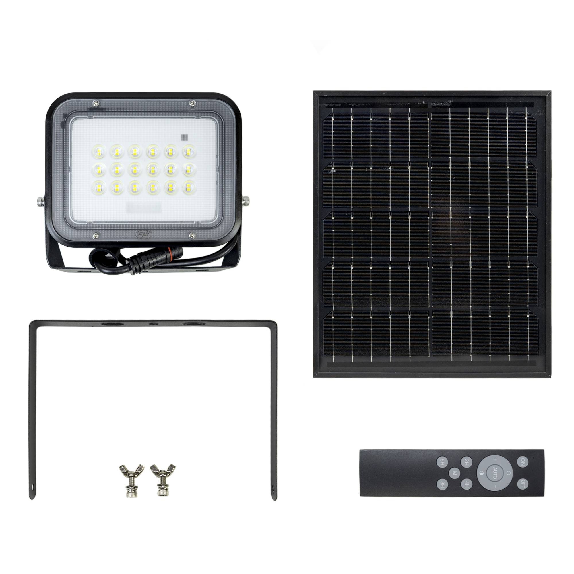 PNI GreenHouse WS50 50 W LED-Reflektor mit Solarpanel, 6000 mAh Akku, Fernbedienung, einstellbares Timing und Helligkeit, 6500 K, IP65