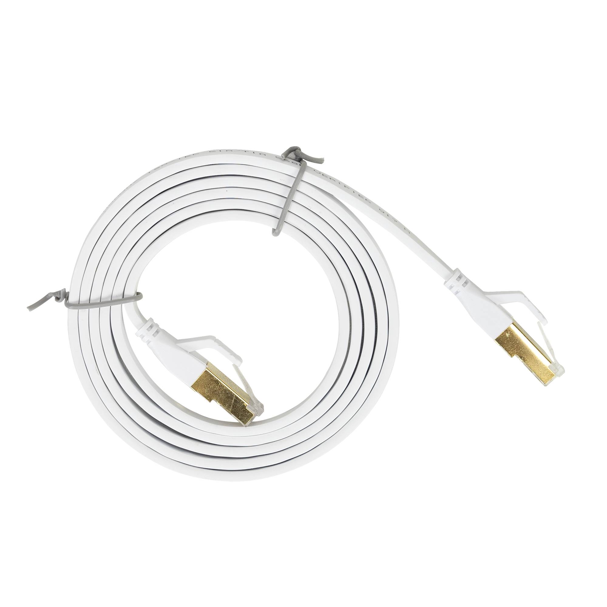 Flaches Netzwerkkabel S/STP CAT8 PNI U8015W, Patch, 2 x RJ45, 4 Adernpaare, 28AWG, Kupfer, 40 Gbit/s, 2000 MHz, 1,5 m, weiß