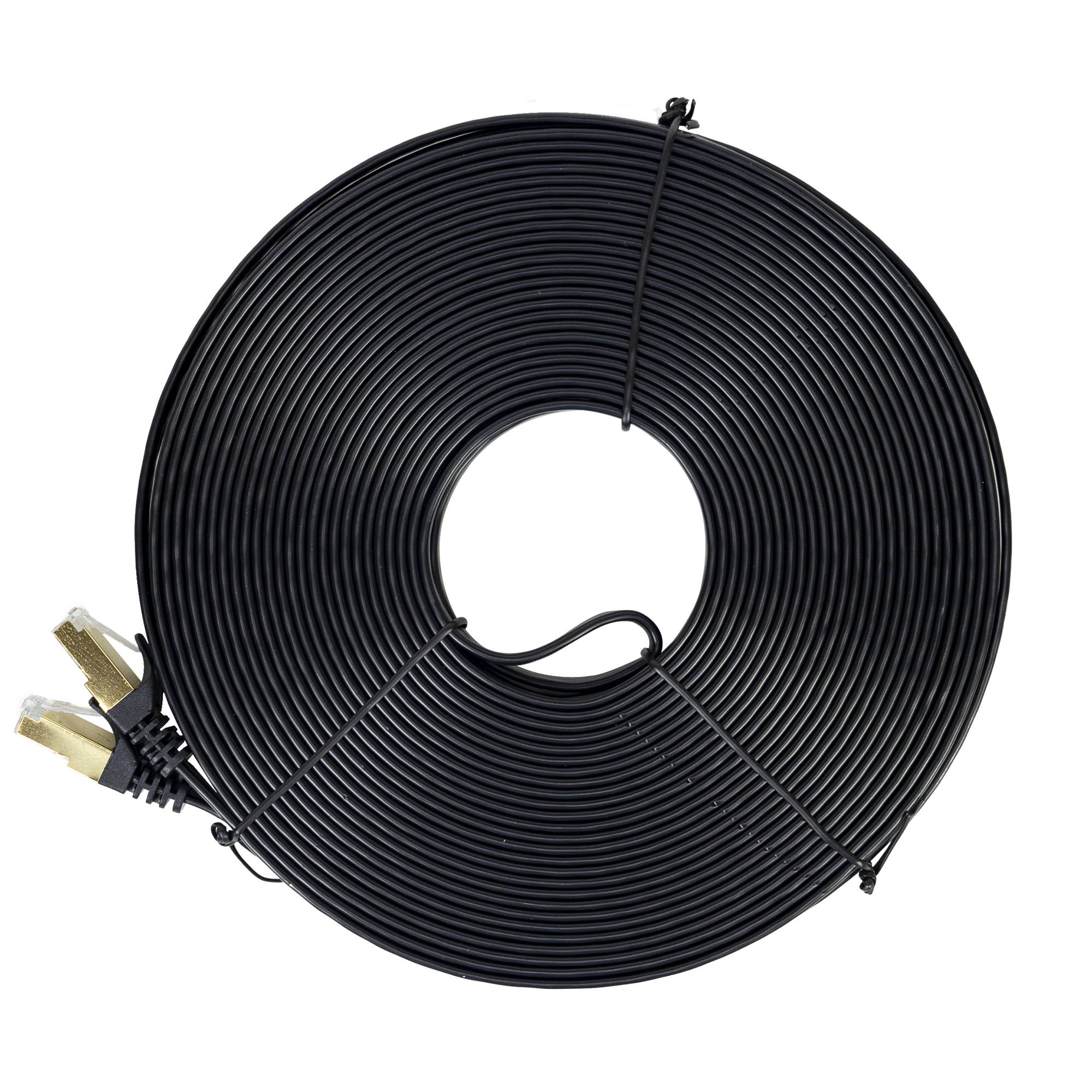 Flaches Netzwerkkabel S/STP CAT7 PNI U7200B, 2 x RJ45, 4 Adernpaare, 32AWG, Kupfer, 10 Gbit/s, 600 MHz, 20 m, schwarz