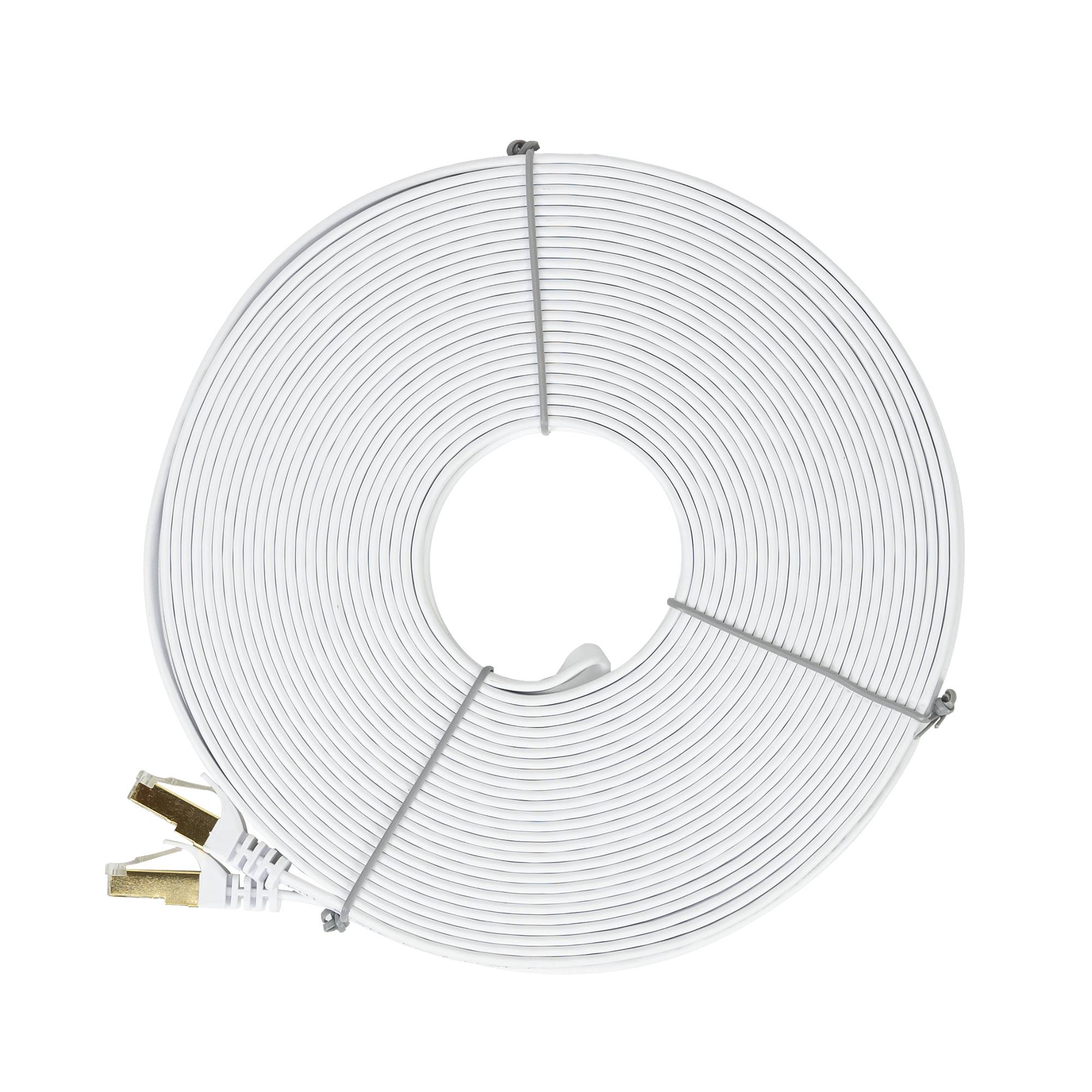 Flaches Netzwerkkabel S/STP CAT7 PNI U7200W, 2 x RJ45, 4 Adernpaare, 32AWG, Kupfer, 10 Gbit/s, 600 MHz, 20 m, weiß