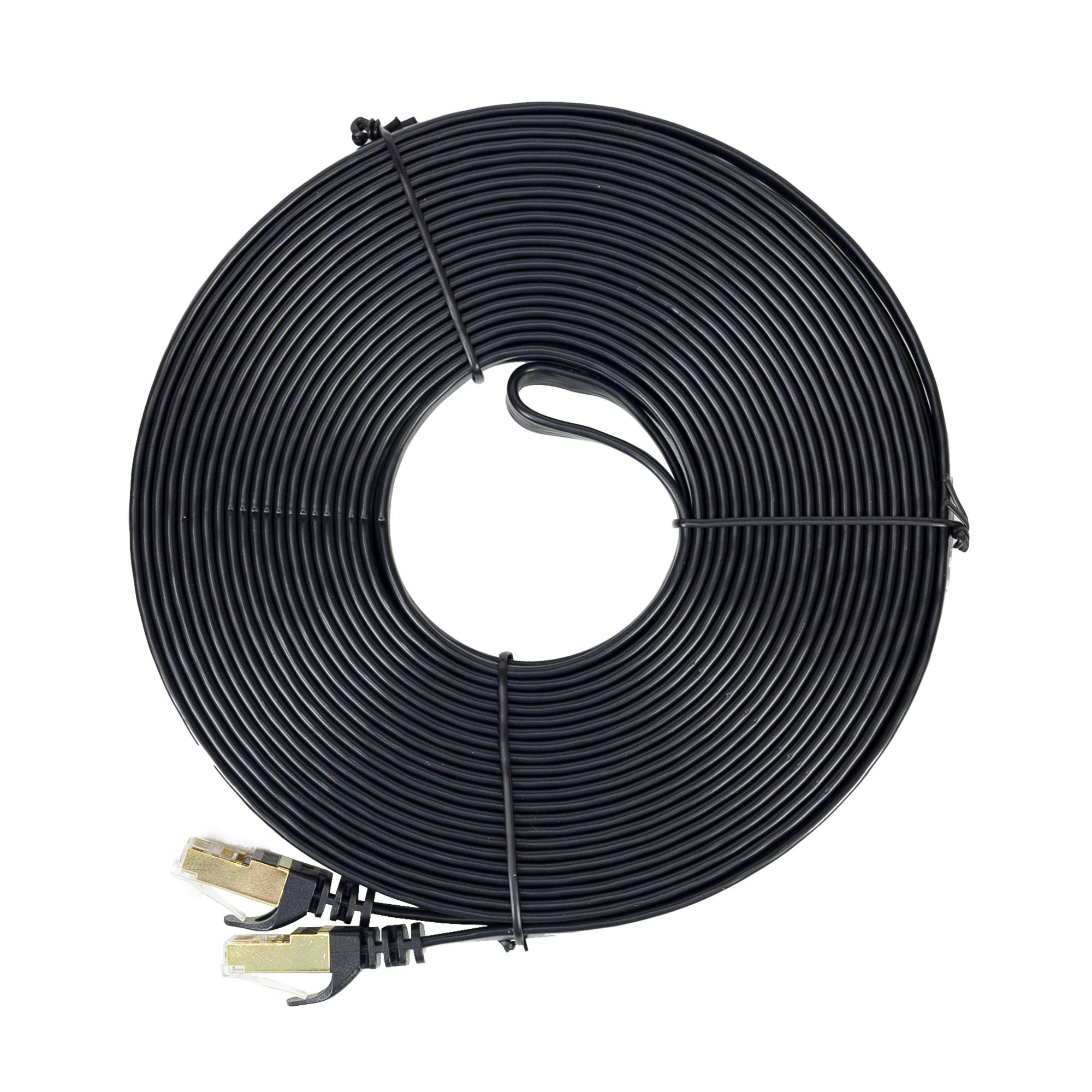 Flaches Netzwerkkabel S/STP CAT7 PNI U7150B, 2 x RJ45, 4 Adernpaare, 32AWG, Kupfer, 10 Gbit/s, 600 MHz, 15 m, schwarz