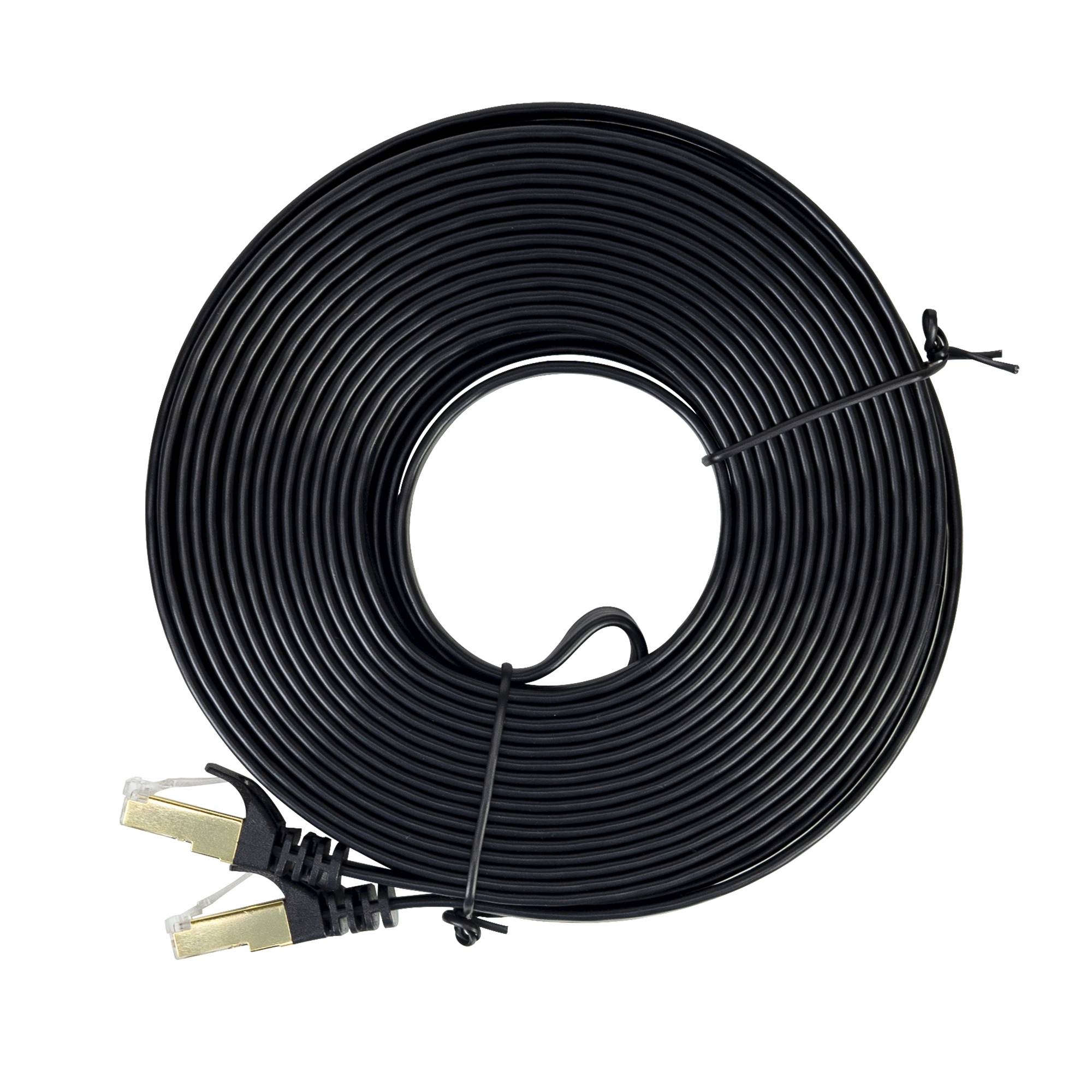 Flaches Netzwerkkabel S/STP CAT7 PNI U7100B, 2 x RJ45, 4 Adernpaare, 32AWG, Kupfer, 10 Gbit/s, 600 MHz, 10 m, schwarz