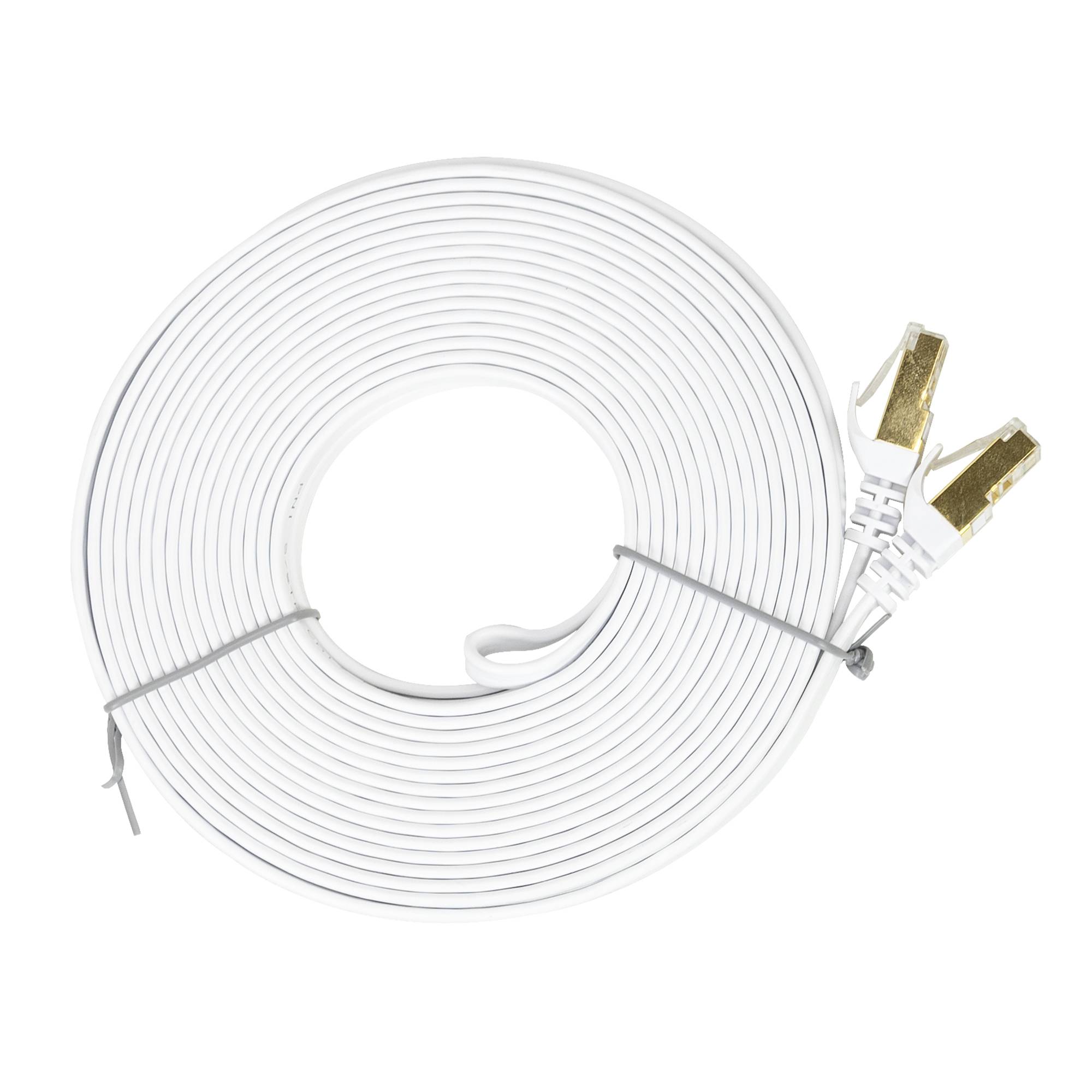 Flaches Netzwerkkabel S/STP CAT7 PNI U7100W, 2 x RJ45, 4 Adernpaare, 32AWG, Kupfer, 10 Gbit/s, 600 MHz, 10 m, weiß