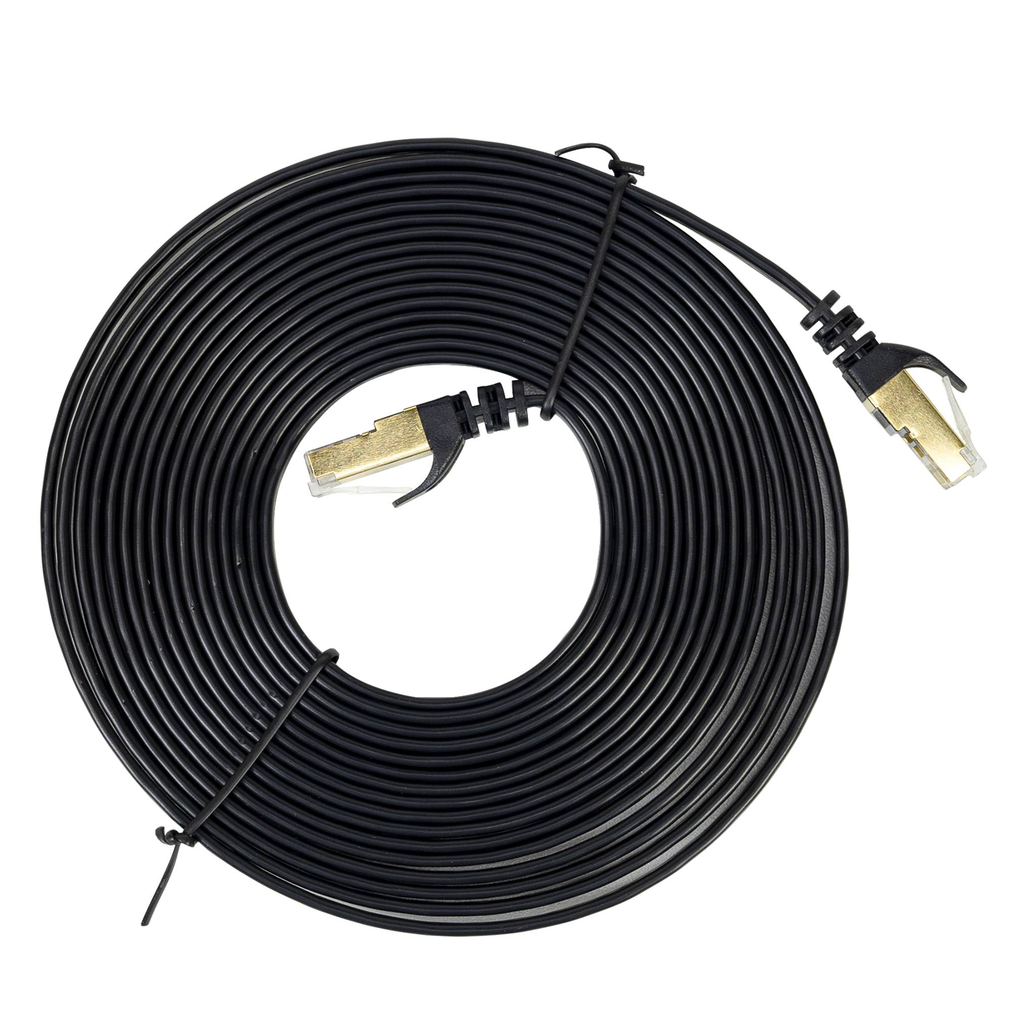 Flaches Netzwerkkabel S/STP CAT7 PNI U7050B, 2 x RJ45, 4 Adernpaare, 32AWG, Kupfer, 10 Gbit/s, 600 MHz, 5 m, schwarz
