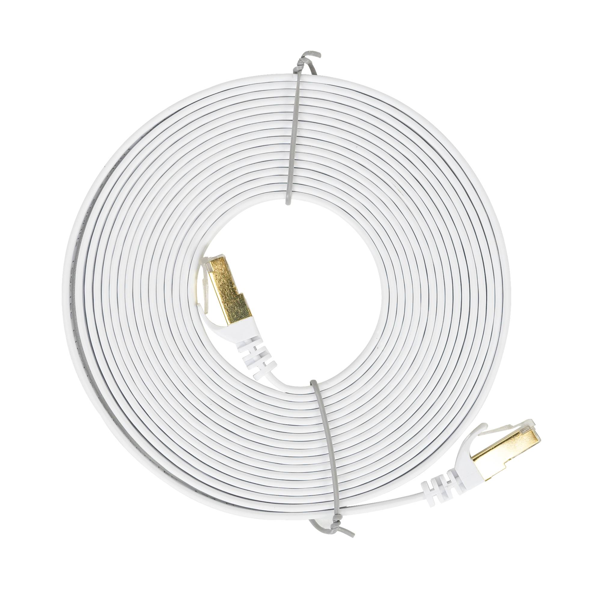 Flaches Netzwerkkabel S/STP CAT7 PNI U7050W, 2 x RJ45, 4 Adernpaare, 32AWG, Kupfer, 10 Gbit/s, 600 MHz, 5 m, weiß