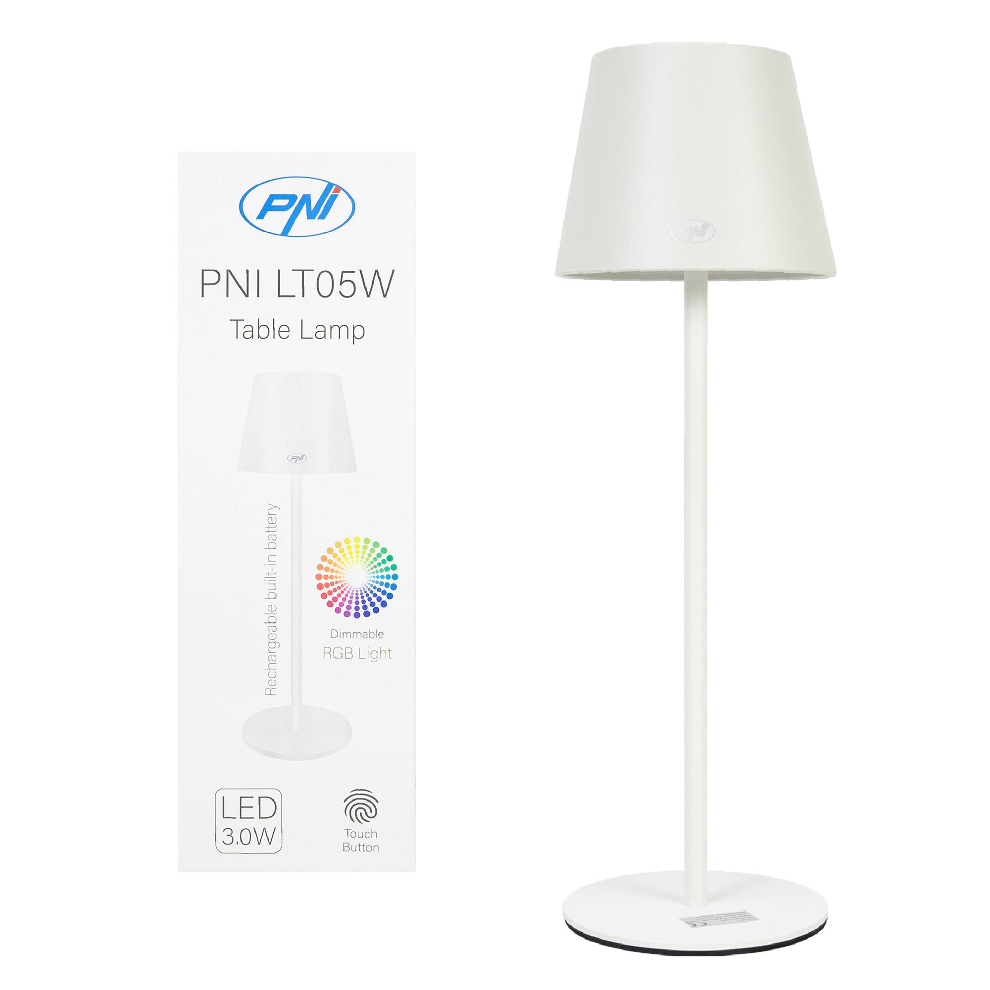 PNI LTW05 RGB 3W Tischleuchte, mit Akku, USB-Aufladung, weiße Farbe