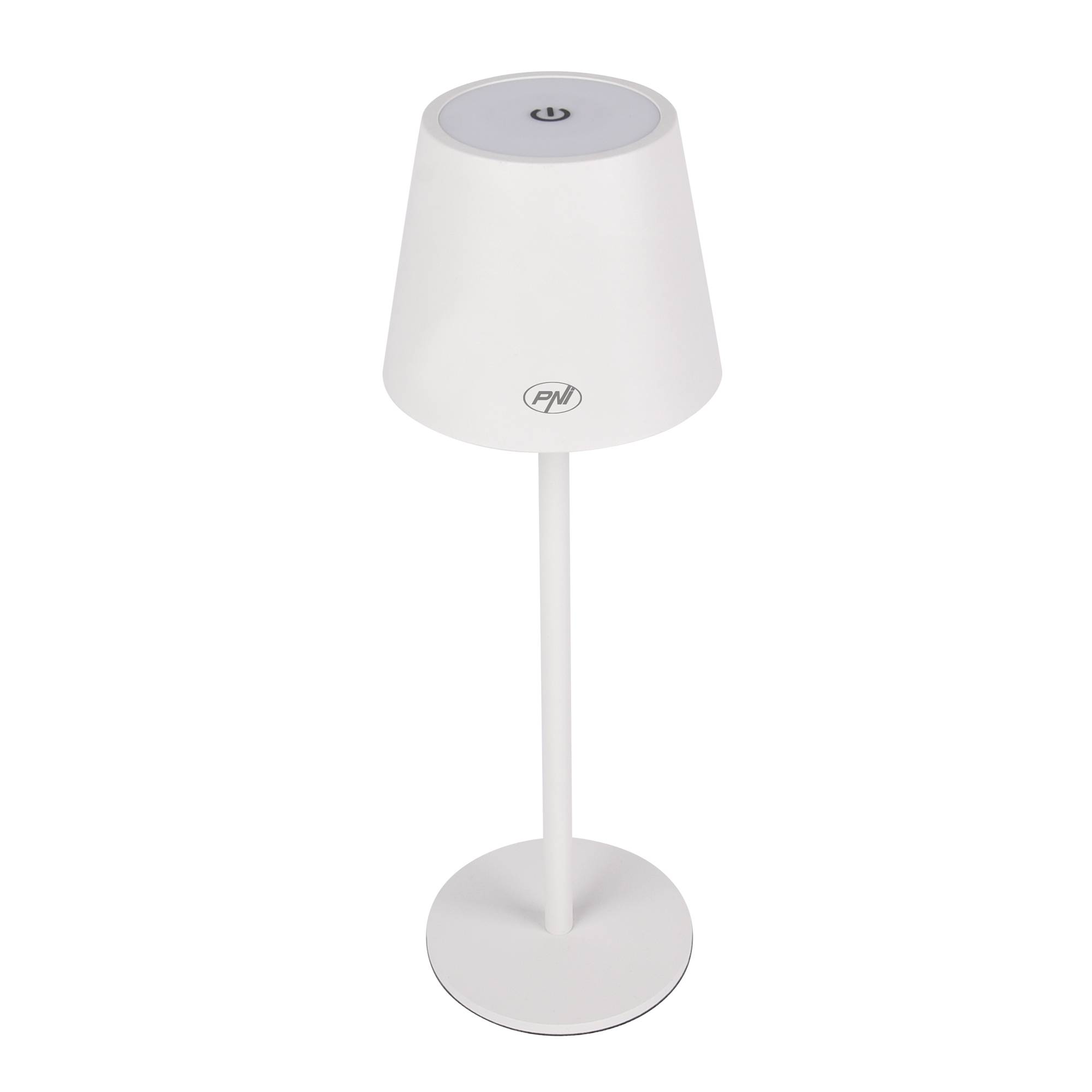 PNI LTW04 Tischleuchte mit LED 2,5 W, Akku 1200 mAh, Aufladung über USB-C, 150 Lumen, warmweißes Licht 3000 K, Farbe Weiß