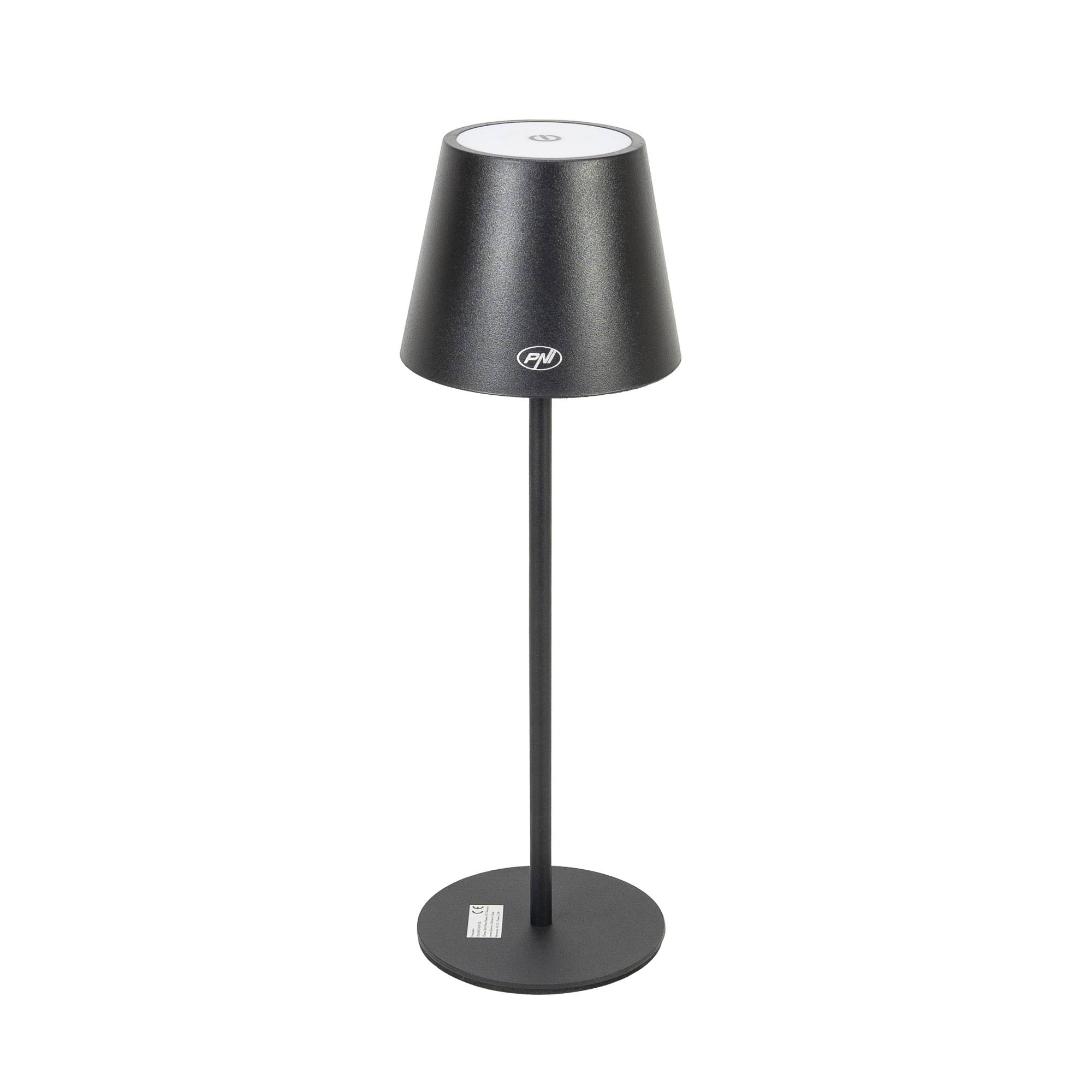 PNI LTB04 Tischleuchte mit LED 2,5 W, Akku 1200 mAh, Aufladung über USB-C, 150 Lumen, warmweißes Licht 3000 K, Farbe Schwarz