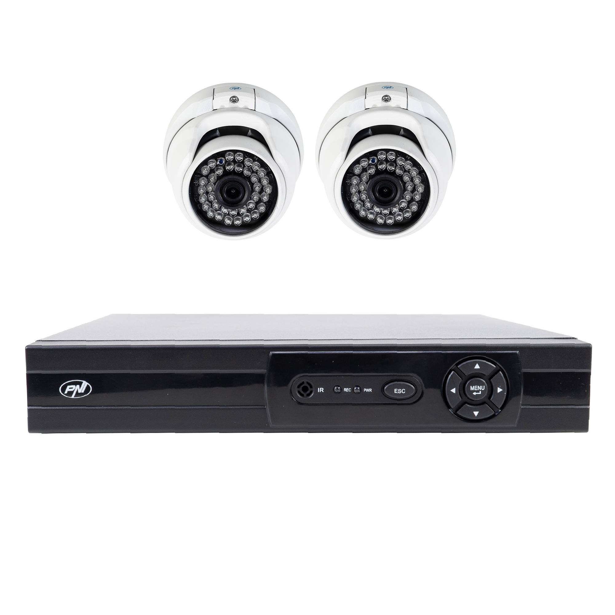 AHD-Videoüberwachungspaket PNI House AHD880, 8 Kanäle, 5 MP – DVR/NVR und 4 Außenkameras AHD25, 5 MP, Kuppel, IP66