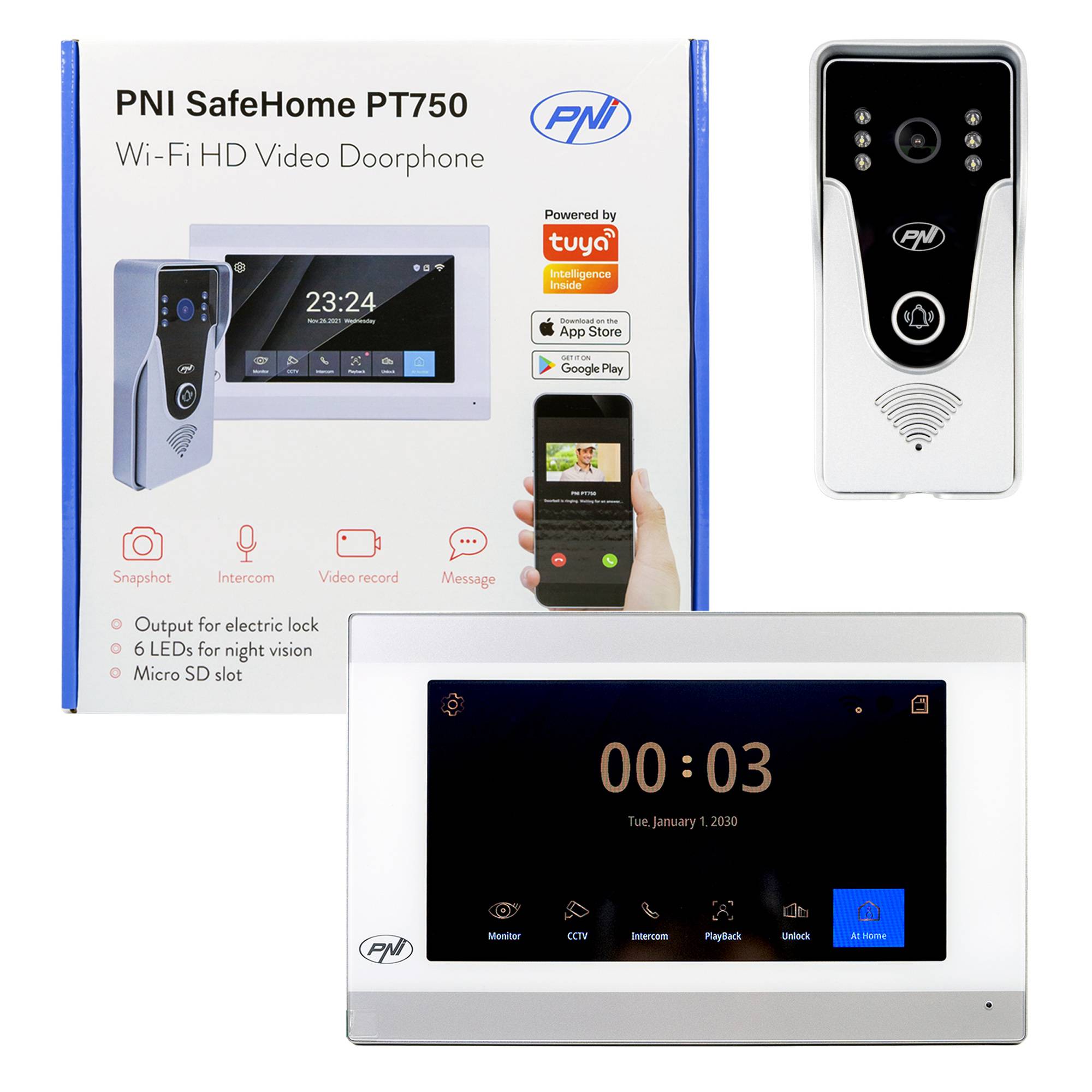 PNI SafeHome PT750 WiFi Smart Video-Gegensprechanlage, Full HD 2MP 1080P Auflösung, P2P, Innenmonitor, dedizierte Tuya Smart-Anwendung, Integration