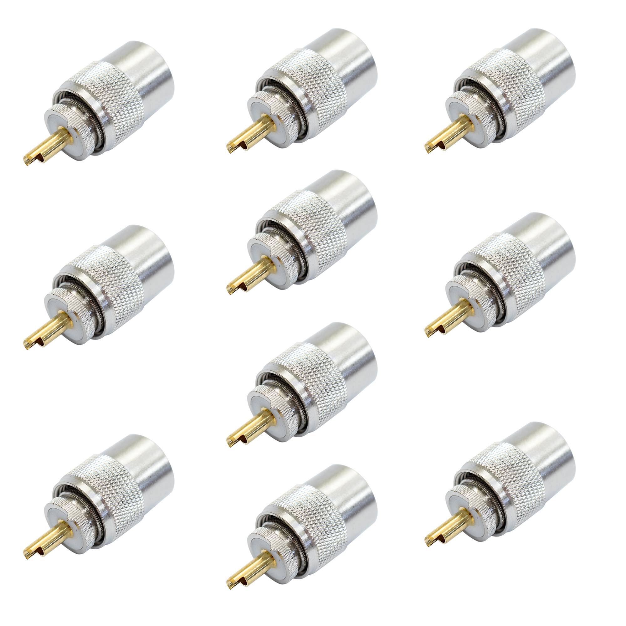 Set mit 10 PNI PL259-Steckern für RG58-Kabel, goldener Mittelstift 9 mm