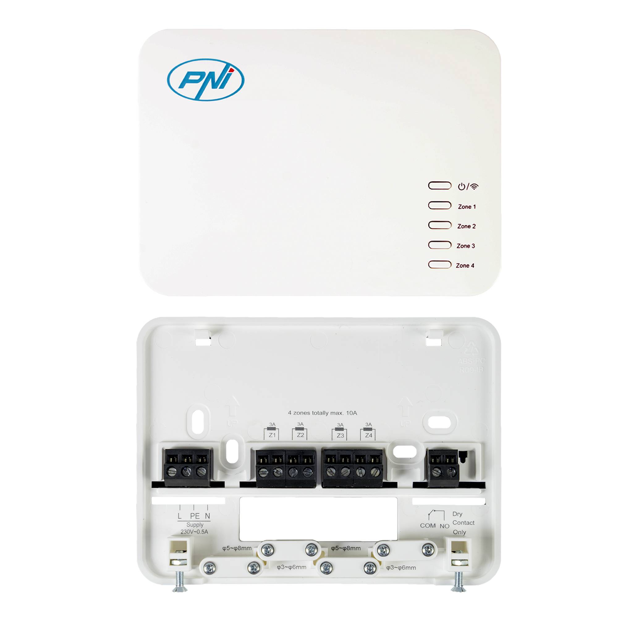 Smarter Thermostat PNI CT440 kabellos, mit WiFi, Steuerung von 4 Zonen über das Internet, für Heizanlagen, Pumpen, Magnetventile, TuyaSmart APP
