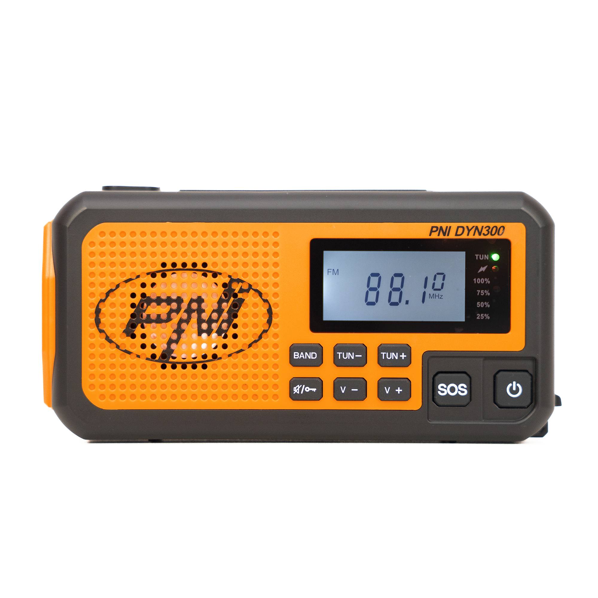 PNI DYN300 Tragbares Radio mit Dynam, Solaraufladung, Taschenlampe, Powerbank 4000 mAh, SOS, IPX3, Orange, Verdunkelungskit