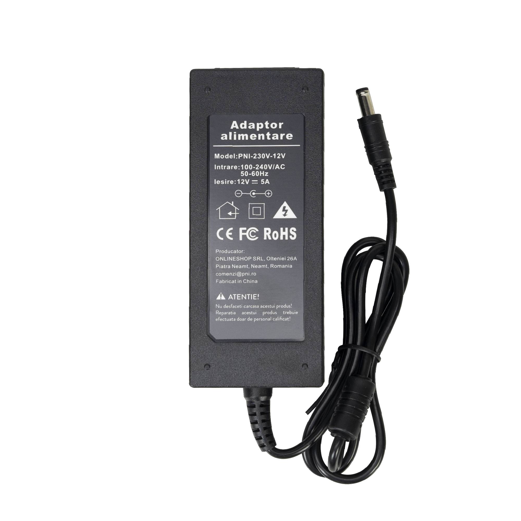 Netzteil PNI CCTV 230V, Eingang 230V, Ausgang 12V, 5A, 2 Meter, schwarz