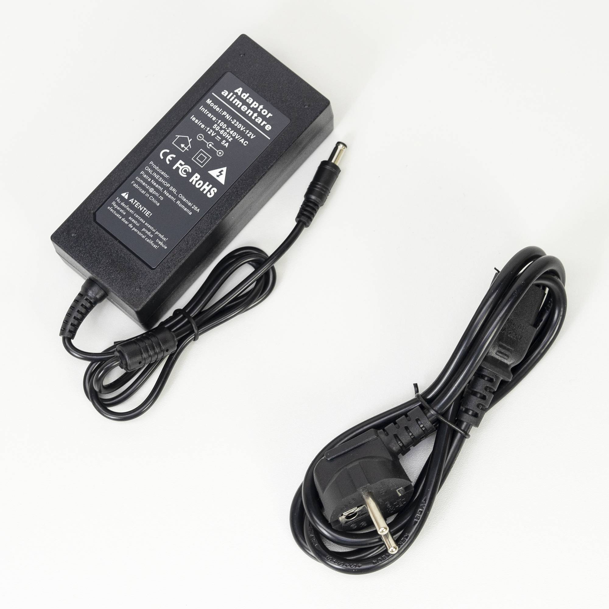 Netzteil PNI CCTV 230V, Eingang 230V, Ausgang 12V, 5A, 2 Meter, schwarz