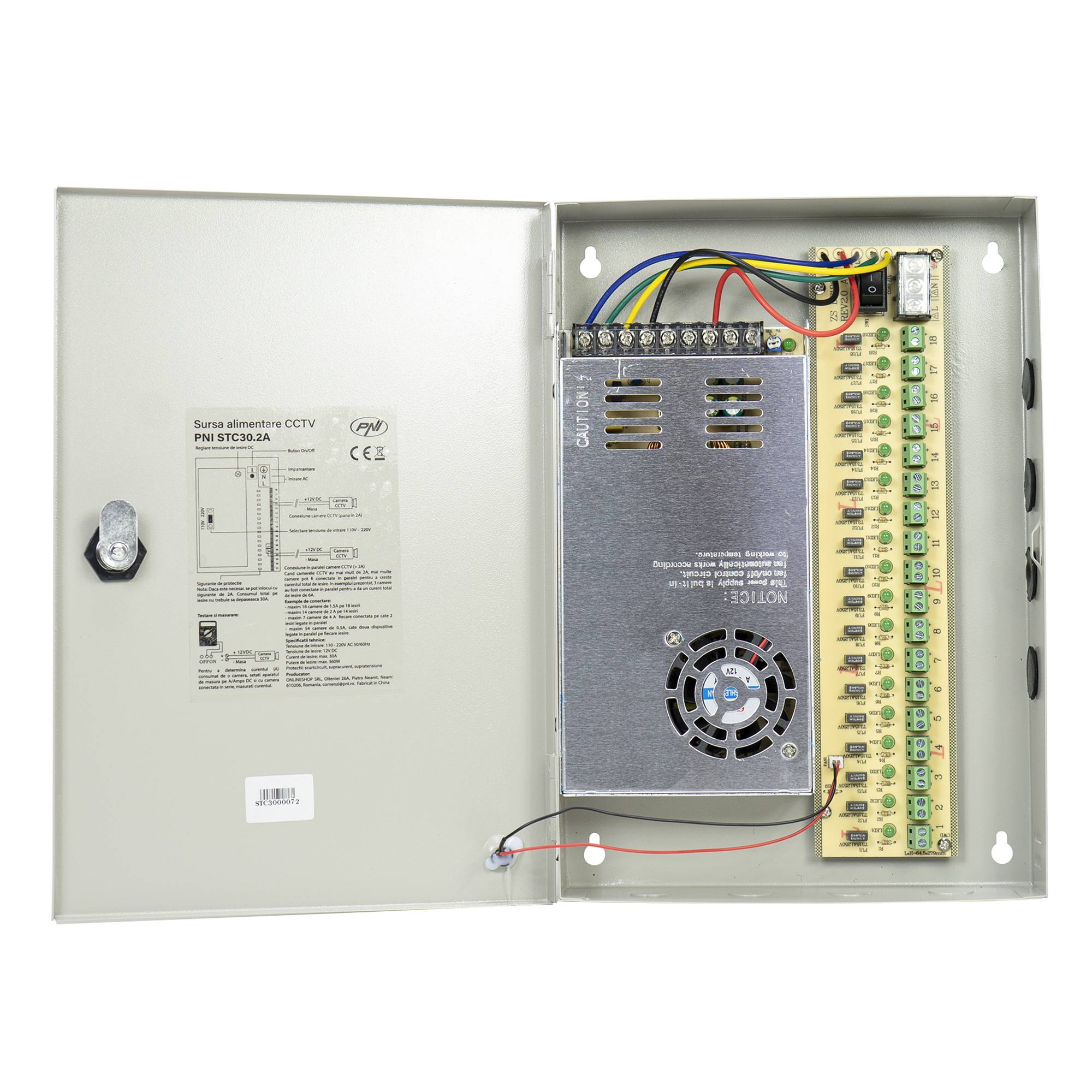 CCTV-Netzteil PNI STC30.2A in Metallbox 12V 30A 360W, 18 Ausgänge