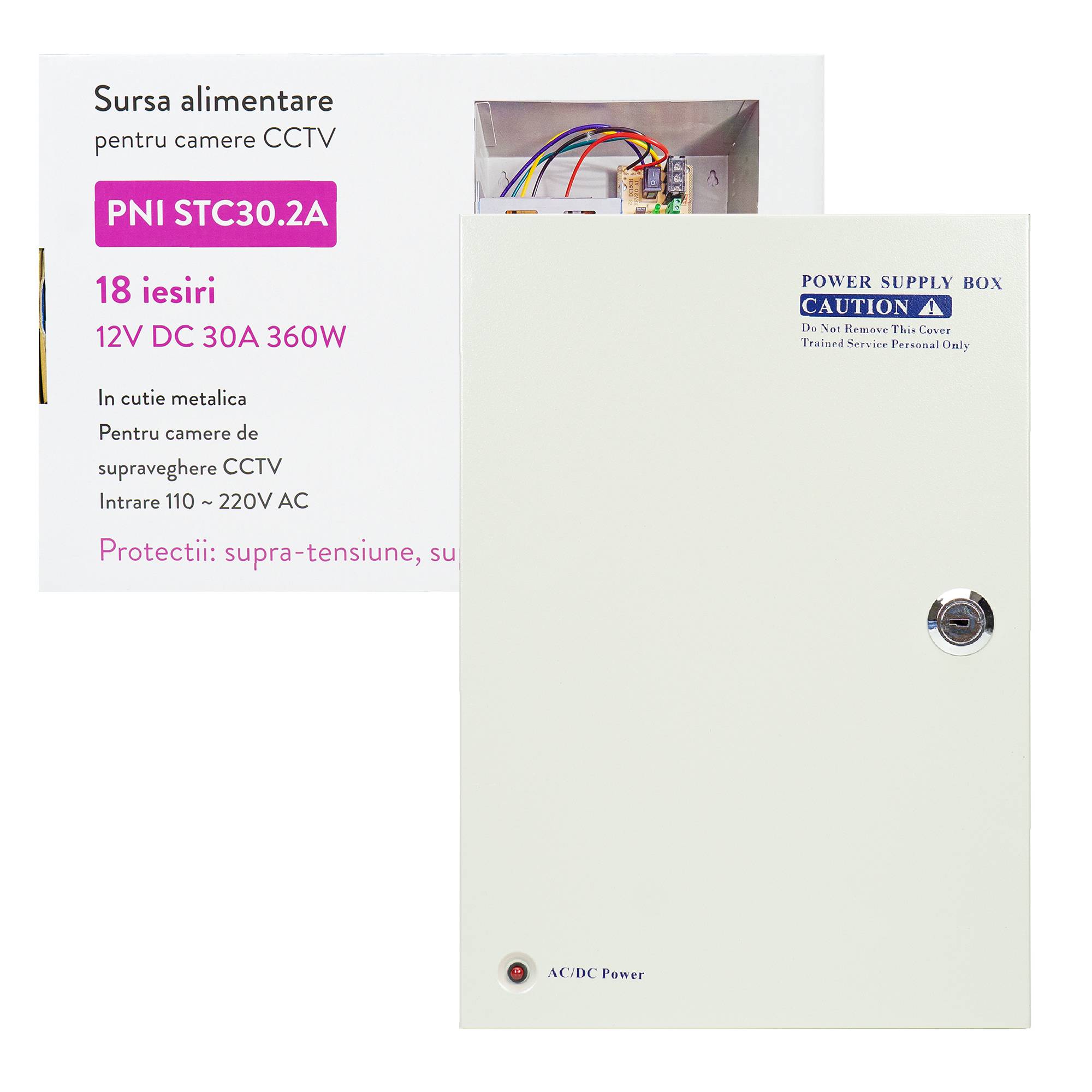 CCTV-Netzteil PNI STC30.2A in Metallbox 12V 30A 360W, 18 Ausgänge