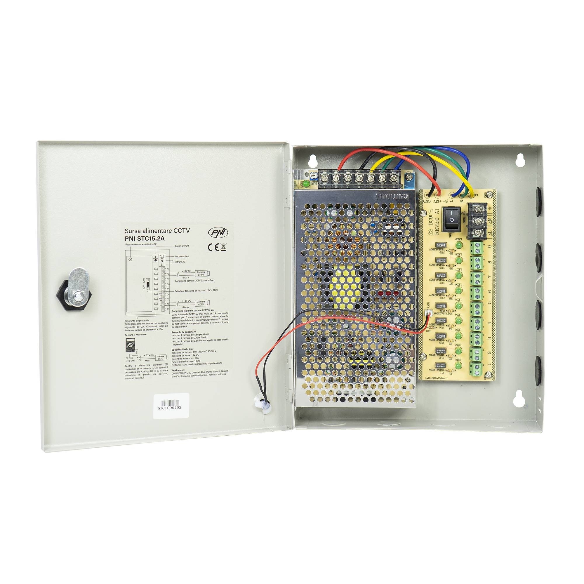 CCTV-Netzteil PNI STC15.2A in Metallbox, 12V 15A 180W, 9 Ausgänge