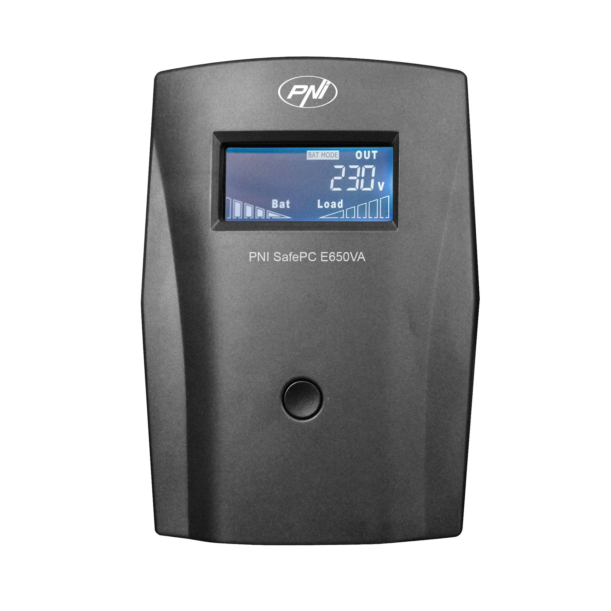 USV PNI SafePC E650VA, Leistung 390 W, 1,8 A, Ausgang 2 x 230 V, LCD-Bildschirm, Batterie 7,2 A im Lieferumfang enthalten