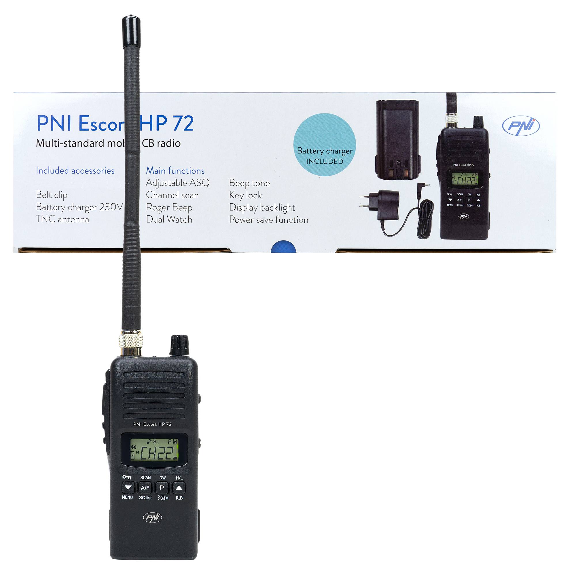 Tragbarer CB-Radiosender PNI Escort HP 72 4W, AM-FM, ASQ, Dual Watch, Scan, ohne Batterie