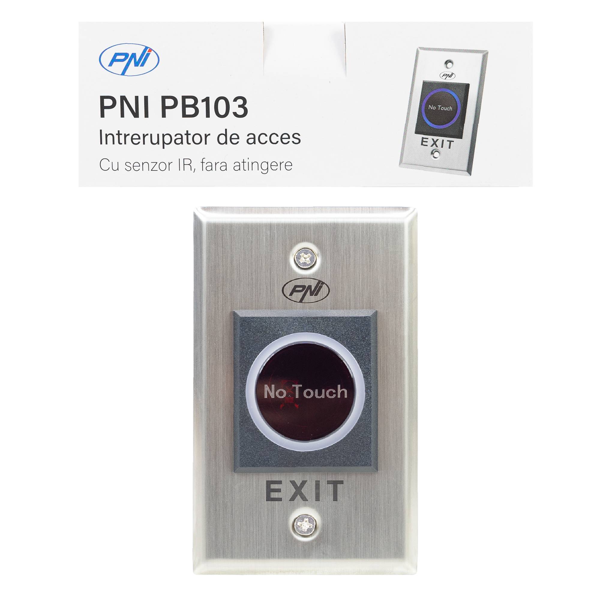 Einbau-Zugangsschalter PNI PB103, berührungslos, NO/NC/COM, 12 V/24 V DC, Status-LED, metallisch, 5 Drähte
