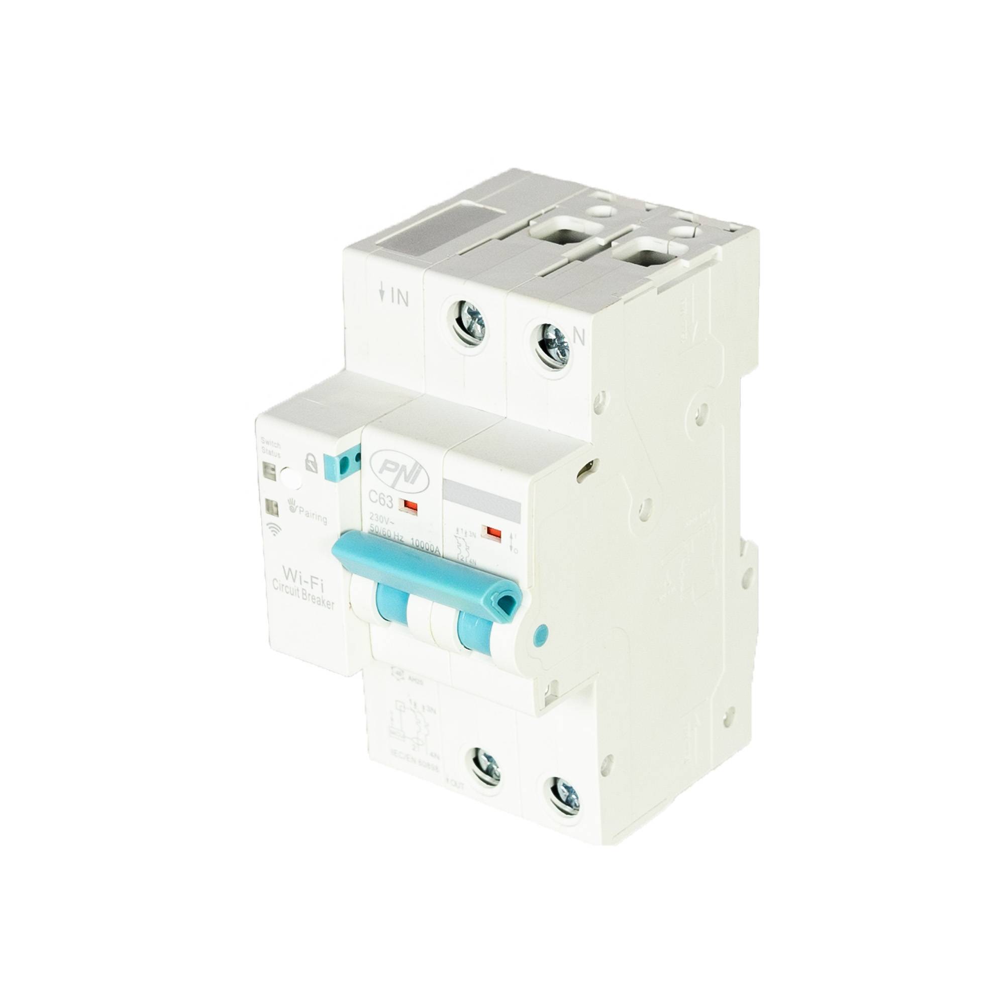 PNI SafeHome PT863 WiFi Smart-Automatiksicherung, einstellbar 1-63 A, einphasig 230 V, Tuya Smart-Mobilanwendung, intelligente Szenarien und