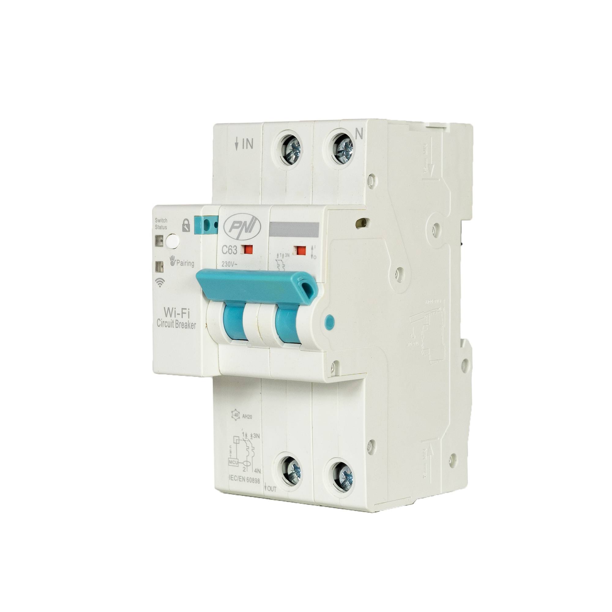 PNI SafeHome PT863 WiFi Smart-Automatiksicherung, einstellbar 1-63 A, einphasig 230 V, Tuya Smart-Mobilanwendung, intelligente Szenarien und