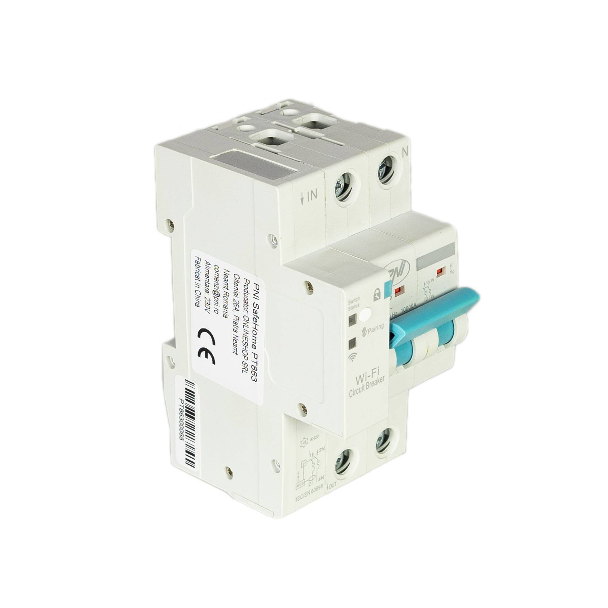 PNI SafeHome PT863 WiFi Smart-Automatiksicherung, einstellbar 1-63 A, einphasig 230 V, Tuya Smart-Mobilanwendung, intelligente Szenarien und