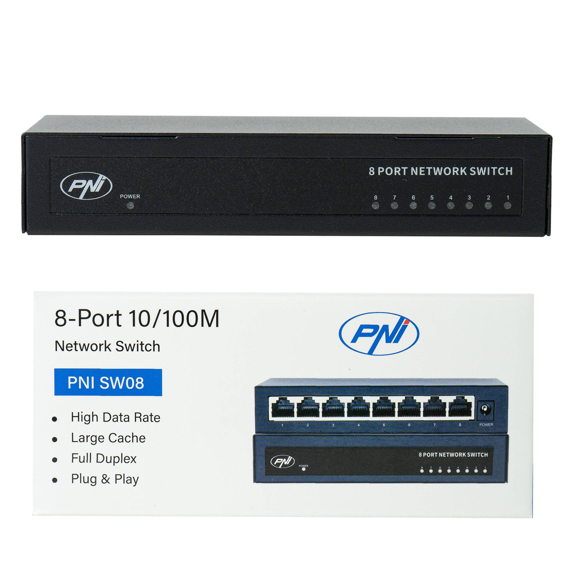 Schalter PNI SW08 mit 8 Ports 10/100Mbps Metallgehäuse