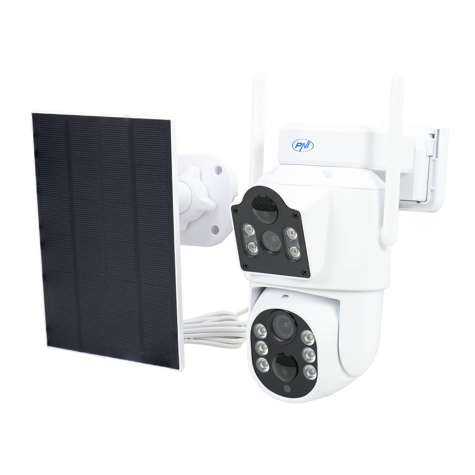 Videoüberwachungskamera PNI IP792, Doppelobjektiv 2 MP + 2 MP, Solarpanel 3 W, integrierter 6000-mAh-Akku, Bewegungserkennung