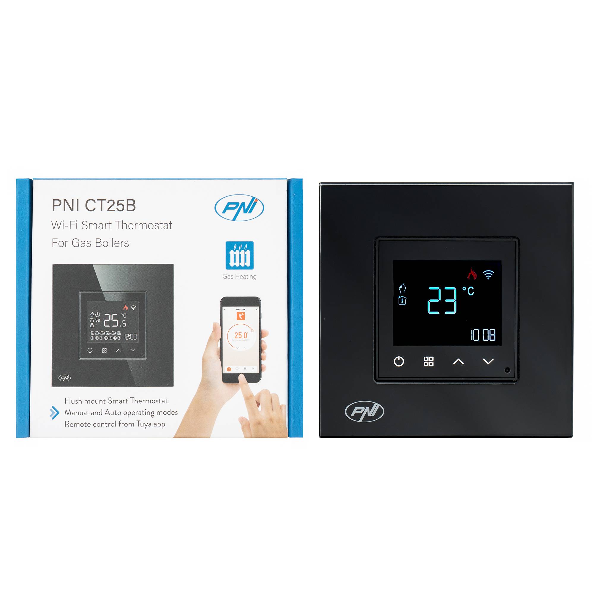 Smart-Thermostat PNI CT25B WiFi für Gasheizkraftwerke, Einbaumontage, 16 A, Steuerung über die Tuya Smart-Anwendung, tägliche Programmierung, manue