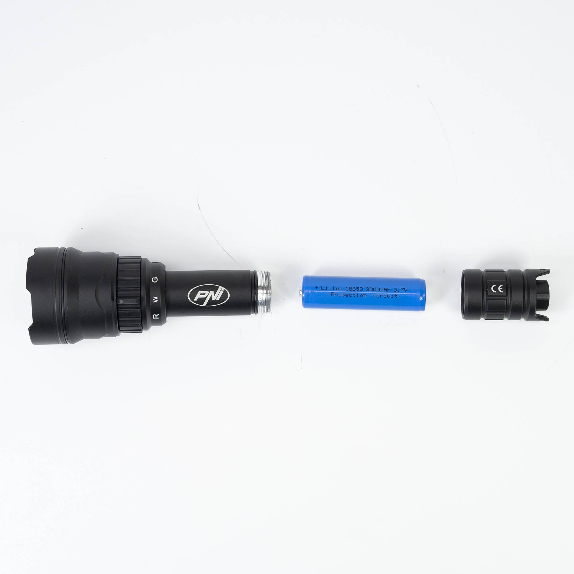 PNI Adventure F300 Taschenlampe mit 3-Farben-LED, weiß, rot, grün, max. 10W, IPX6, Reichweite 536 m, Lichtstrom 540 lm, 18650 3000mAh Akku inklusive