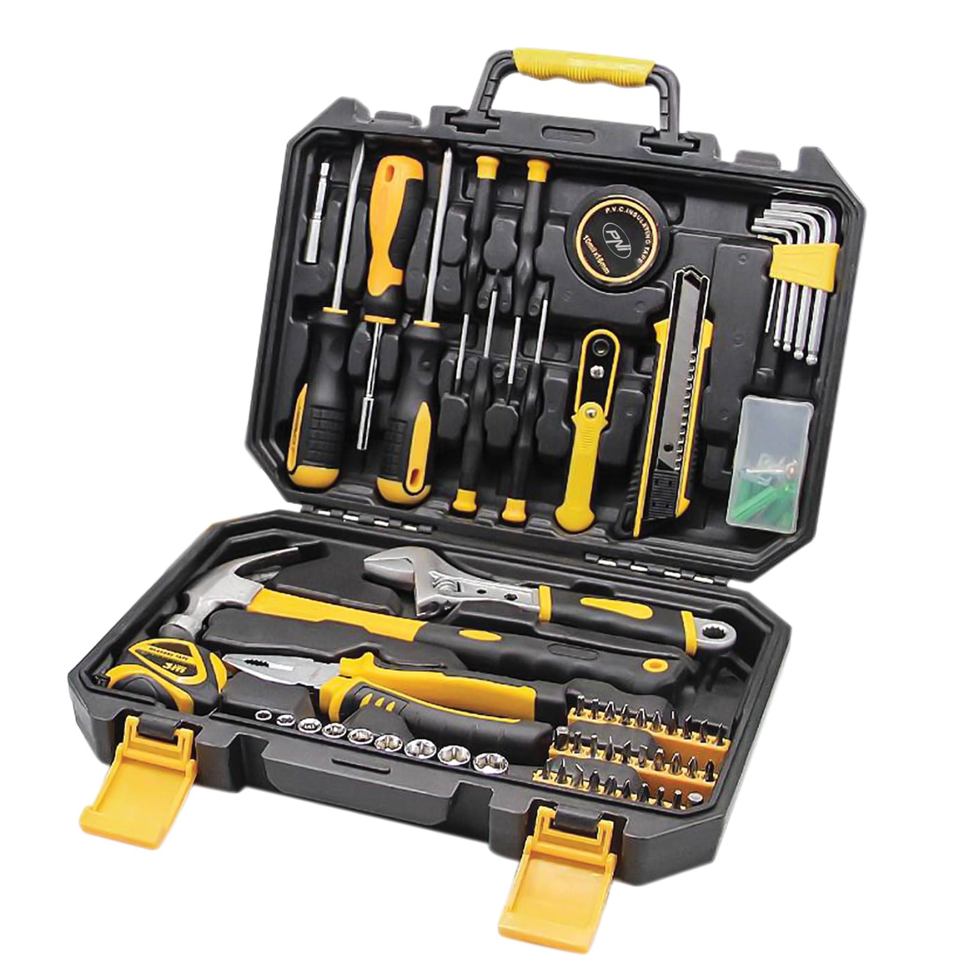 PNI TC100 Handwerkzeugsatz 100-teilig, Material Kohlenstoffstahl und Chrom-Vanadium, Kunststoffbox