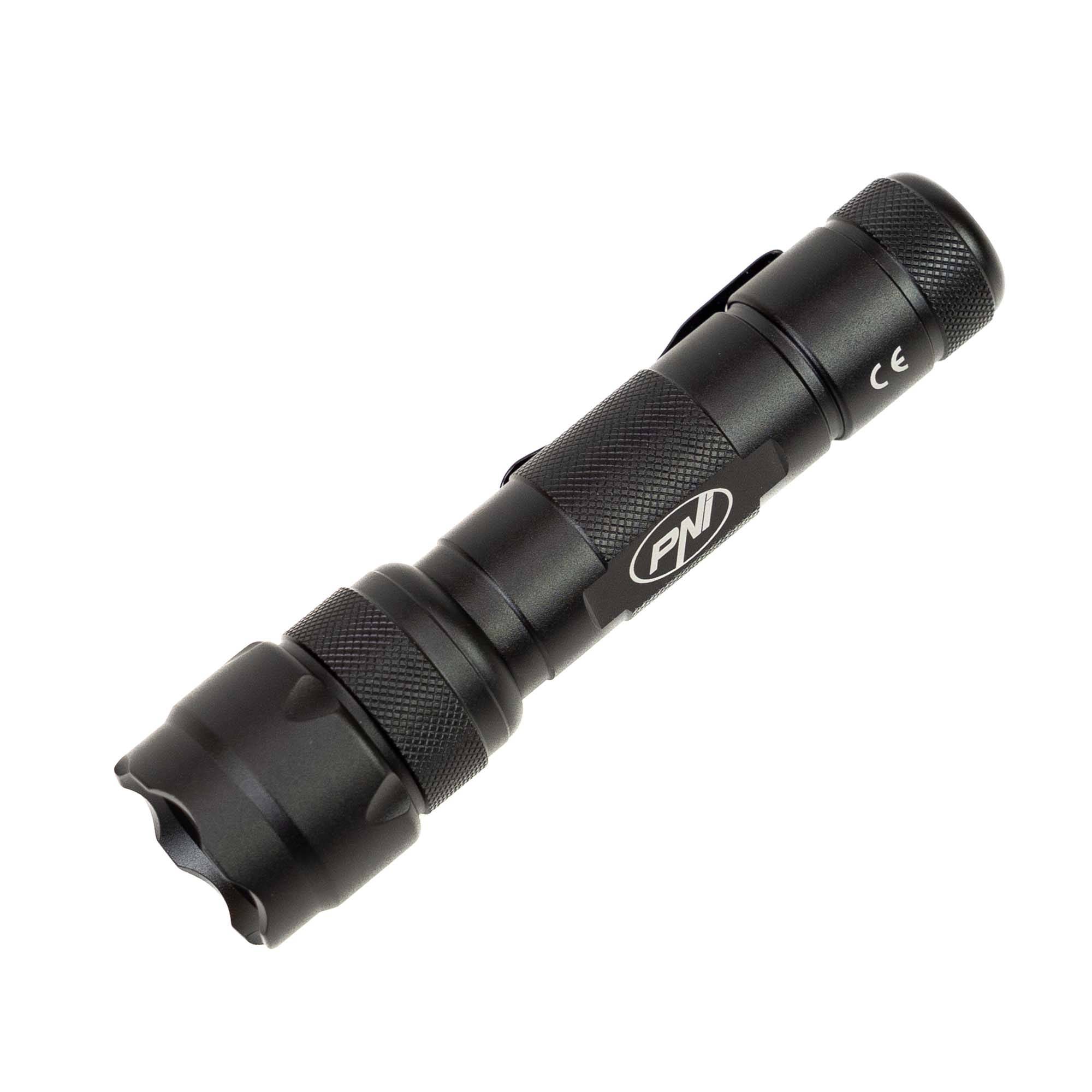 PNI Adventure FDW48 Taschenlampe mit LED, Aluminium, 3000 mAh Akku, inklusive Ladegerät, schwarz